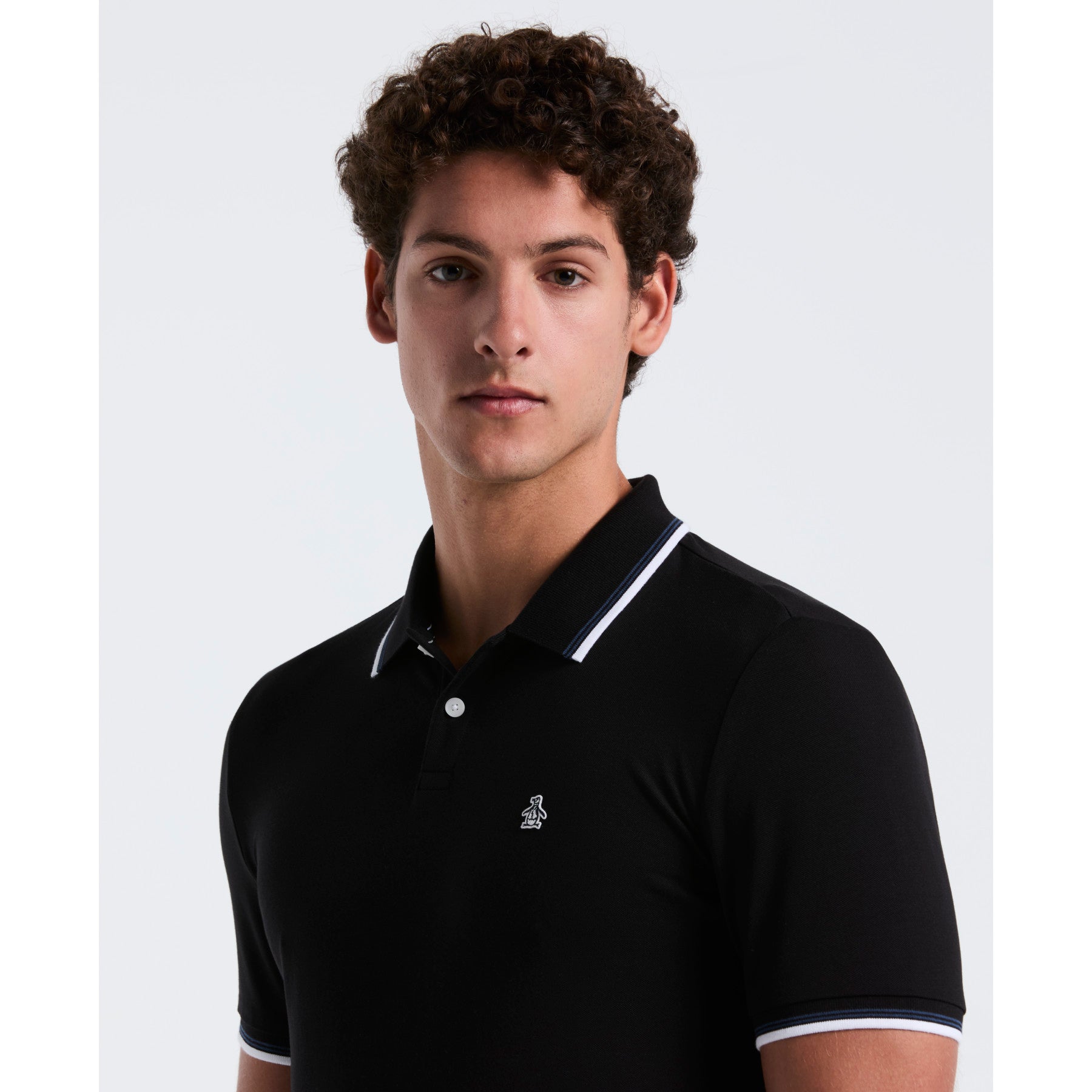 Original Penguin Pique Sticker Pete Tipped Polo Shirt In True Black(Pique Sticker Pete Tipped Polo Shirt Black Opkb0720gp 010)