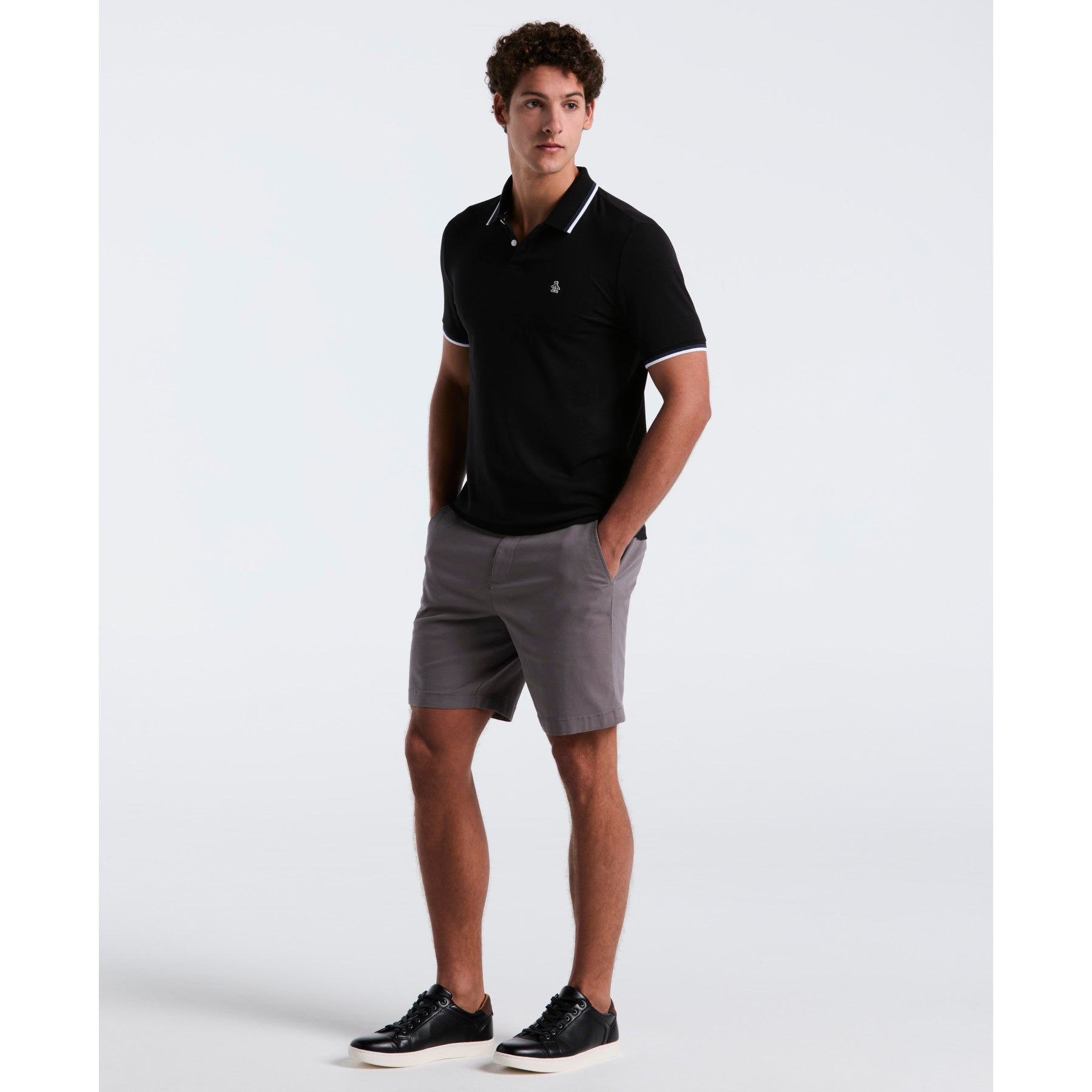 Original Penguin Pique Sticker Pete Tipped Polo Shirt In True Black(Pique Sticker Pete Tipped Polo Shirt Black Opkb0720gp 010)