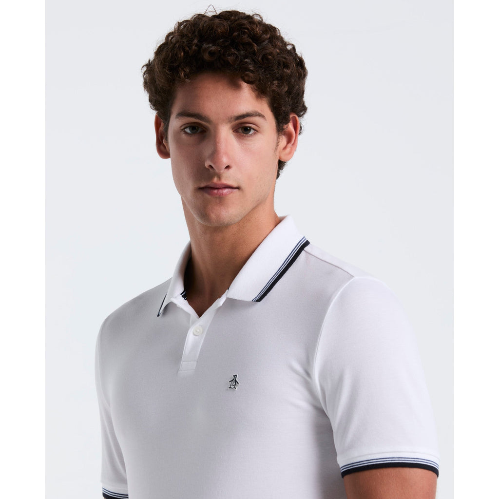 Original Penguin Pique Sticker Pete Tipped Polo Shirt In Bright White(Pique Sticker Pete Tipped Polo Shirt White Opkb0720gp 118)