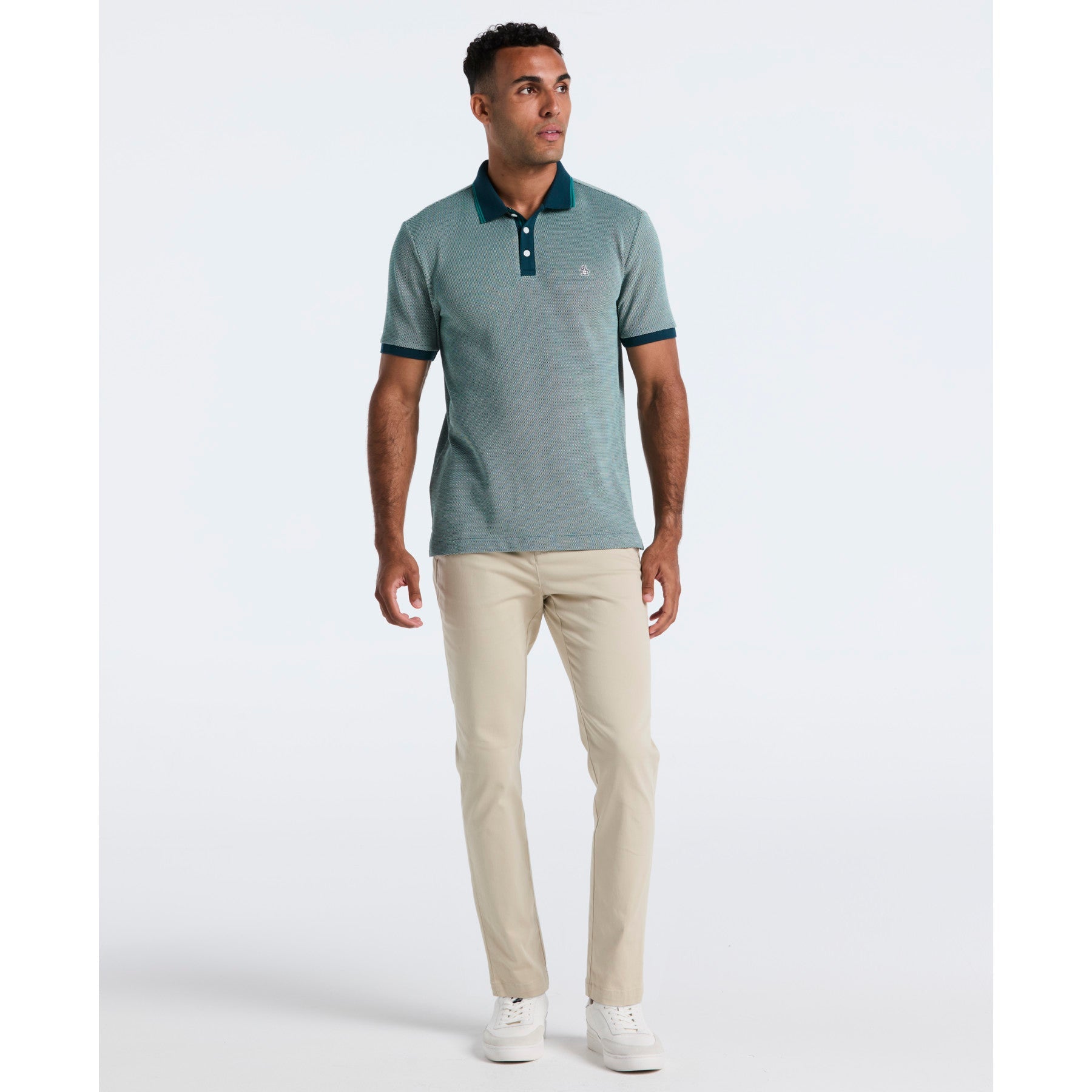 Original Penguin Tricolour Pique Polo Shirt In Reflecting Pond(Tricolour Pique Polo Shirt Blue Opkf2501gp 470)