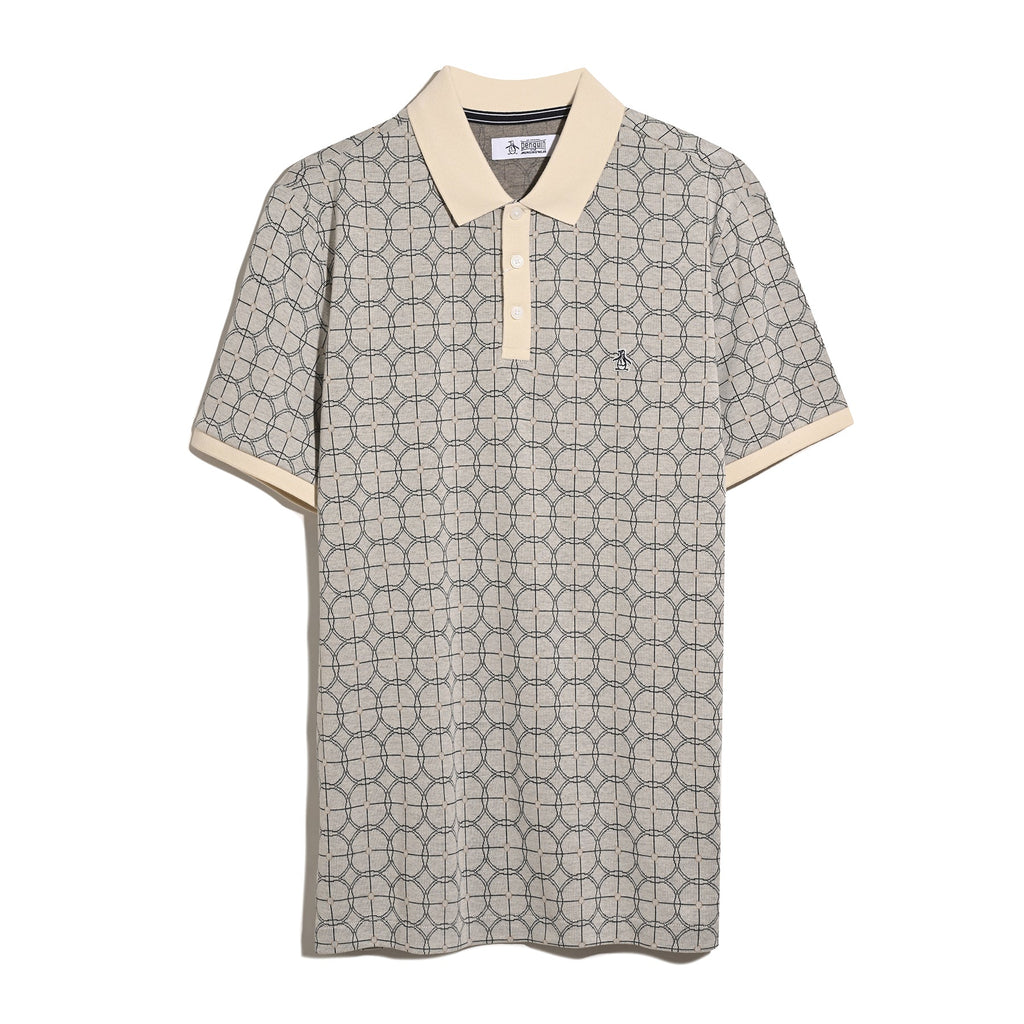 Original Penguin Geometric Jacquard Polo Shirt In Birch(Geometric Jacquard Polo Shirt Beige Opkf2507gp 252)