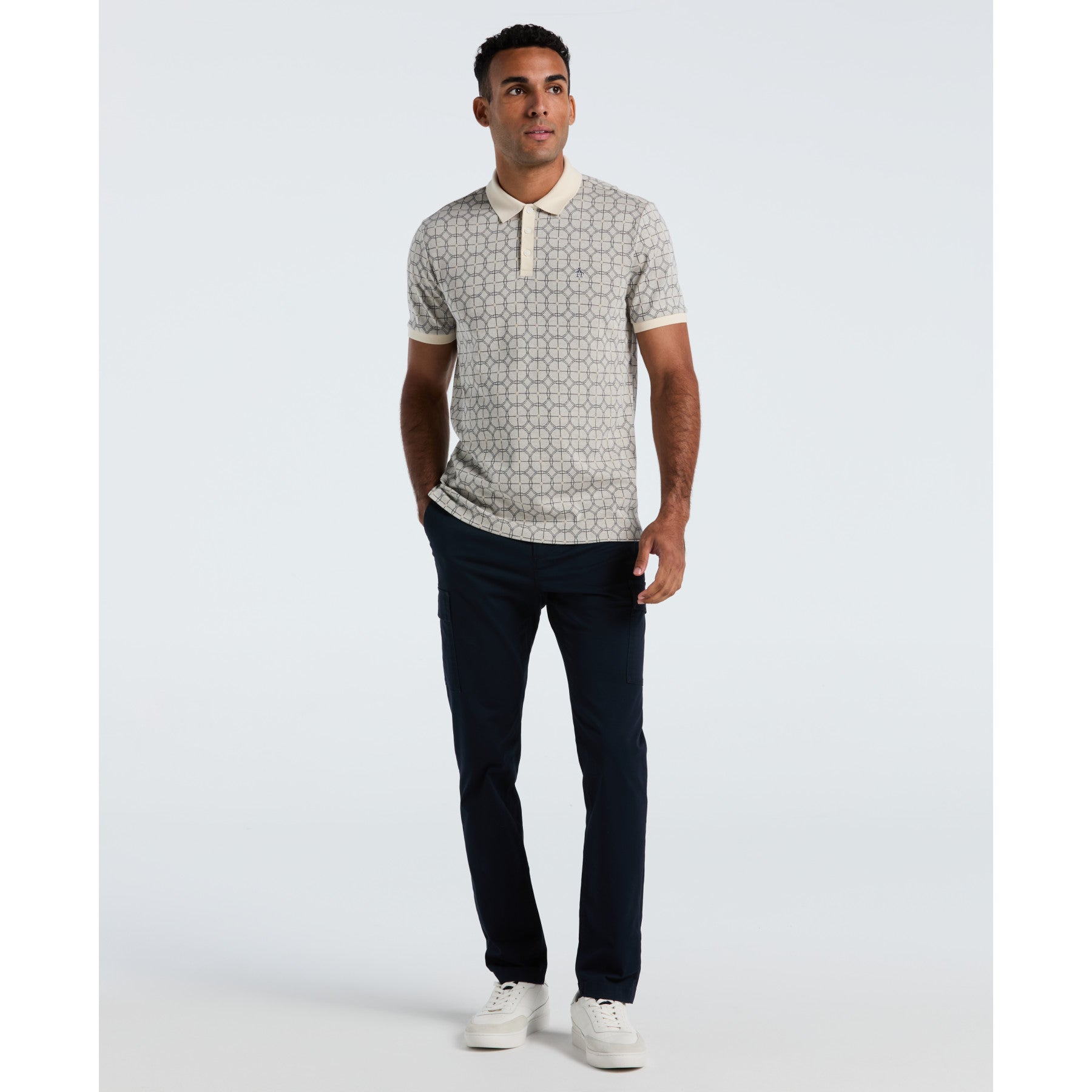 Original Penguin Geometric Jacquard Polo Shirt In Birch(Geometric Jacquard Polo Shirt Beige Opkf2507gp 252)