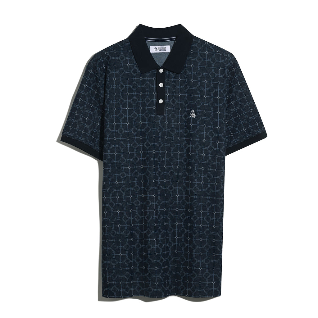 Original Penguin Geometric Jacquard Polo Shirt In Dark Sapphire(Geometric Jacquard Polo Shirt Blue Opkf2507gp 413)