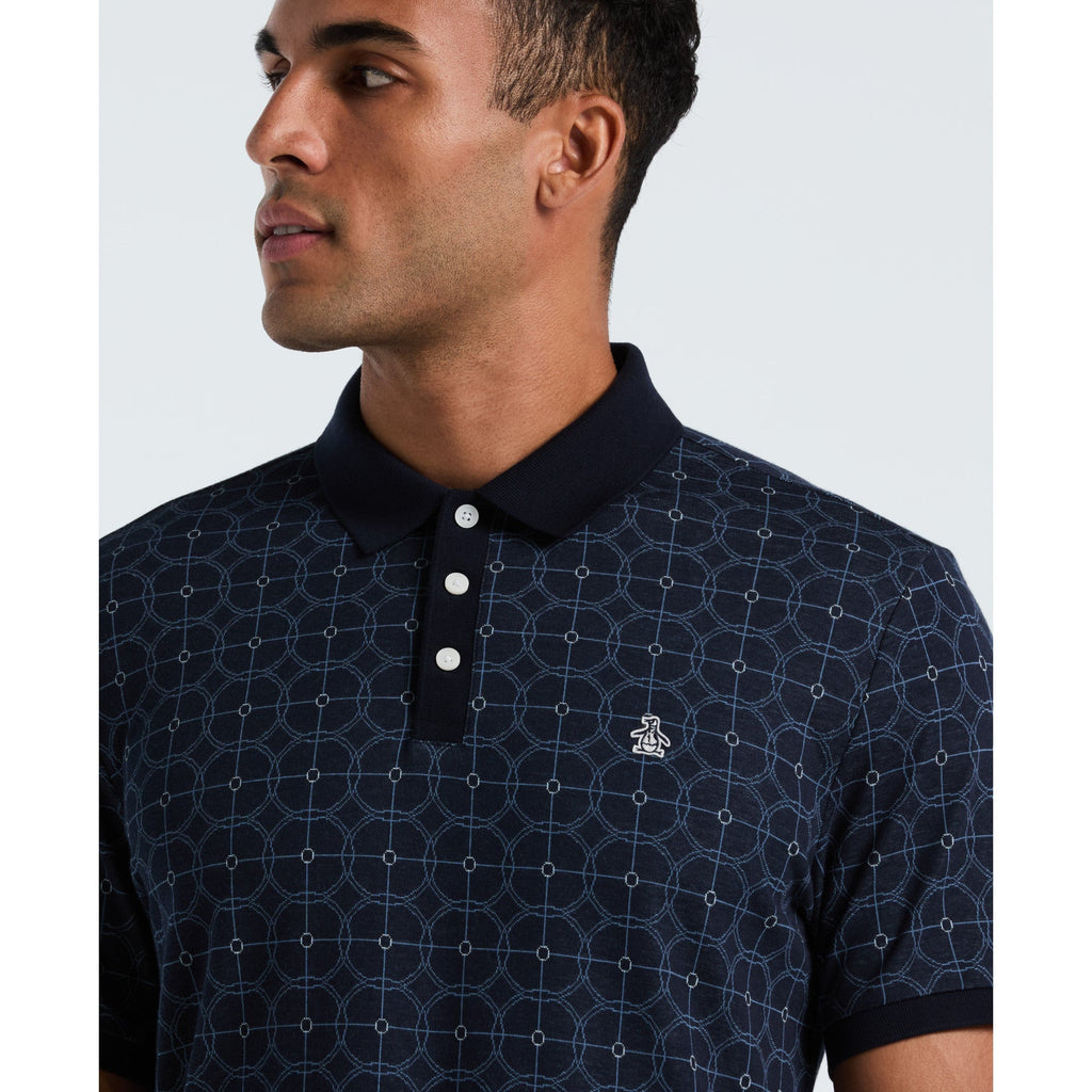 Original Penguin Geometric Jacquard Polo Shirt In Dark Sapphire(Geometric Jacquard Polo Shirt Blue Opkf2507gp 413)