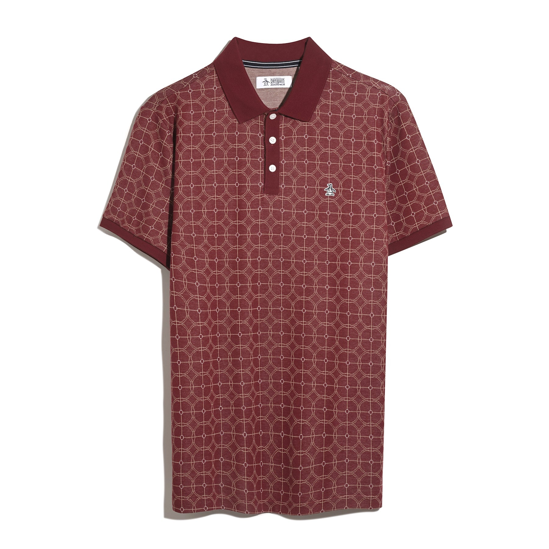 Original Penguin Geometric Jacquard Polo Shirt In Cabernet(Geometric Jacquard Polo Shirt Red Opkf2507gp 605)
