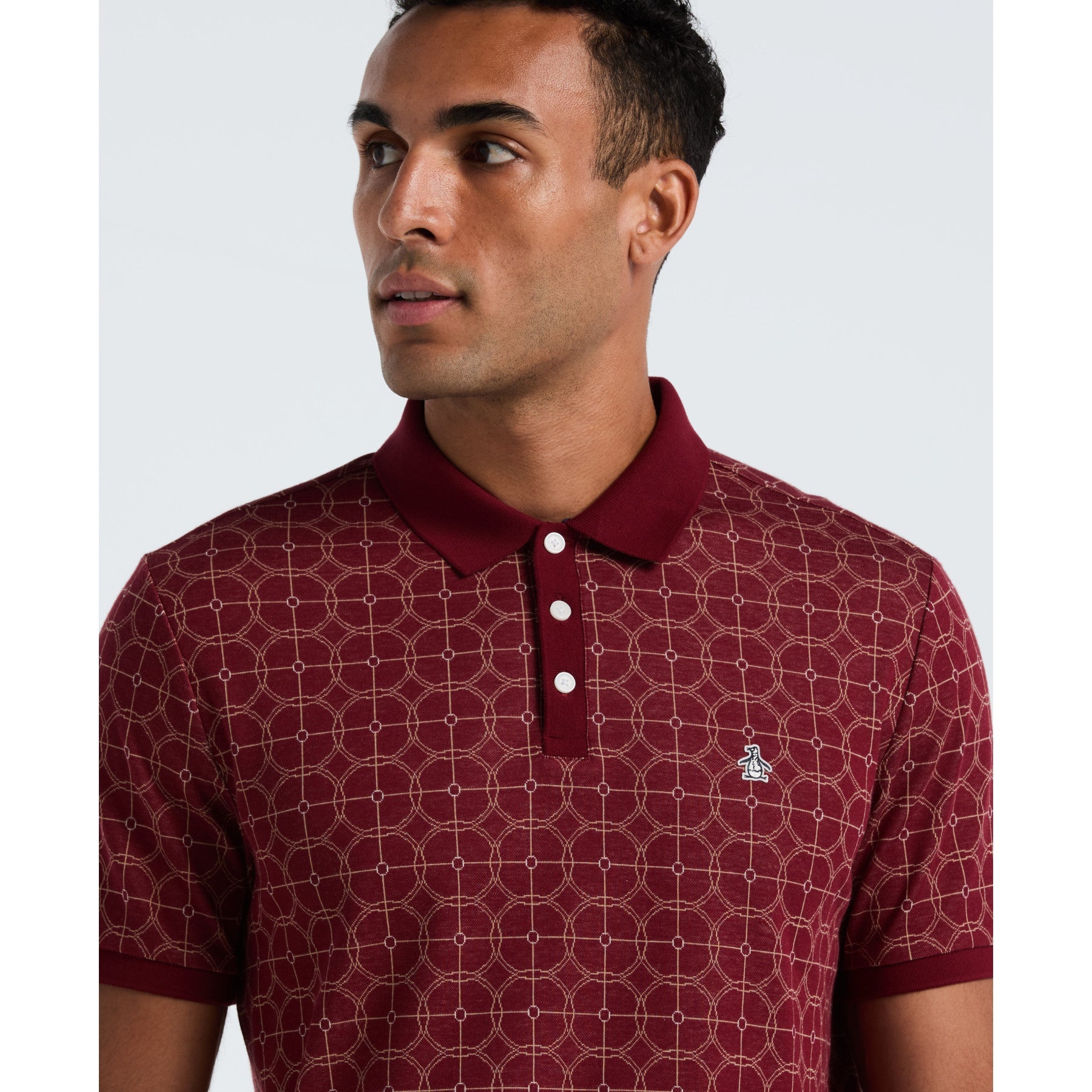 Original Penguin Geometric Jacquard Polo Shirt In Cabernet(Geometric Jacquard Polo Shirt Red Opkf2507gp 605)