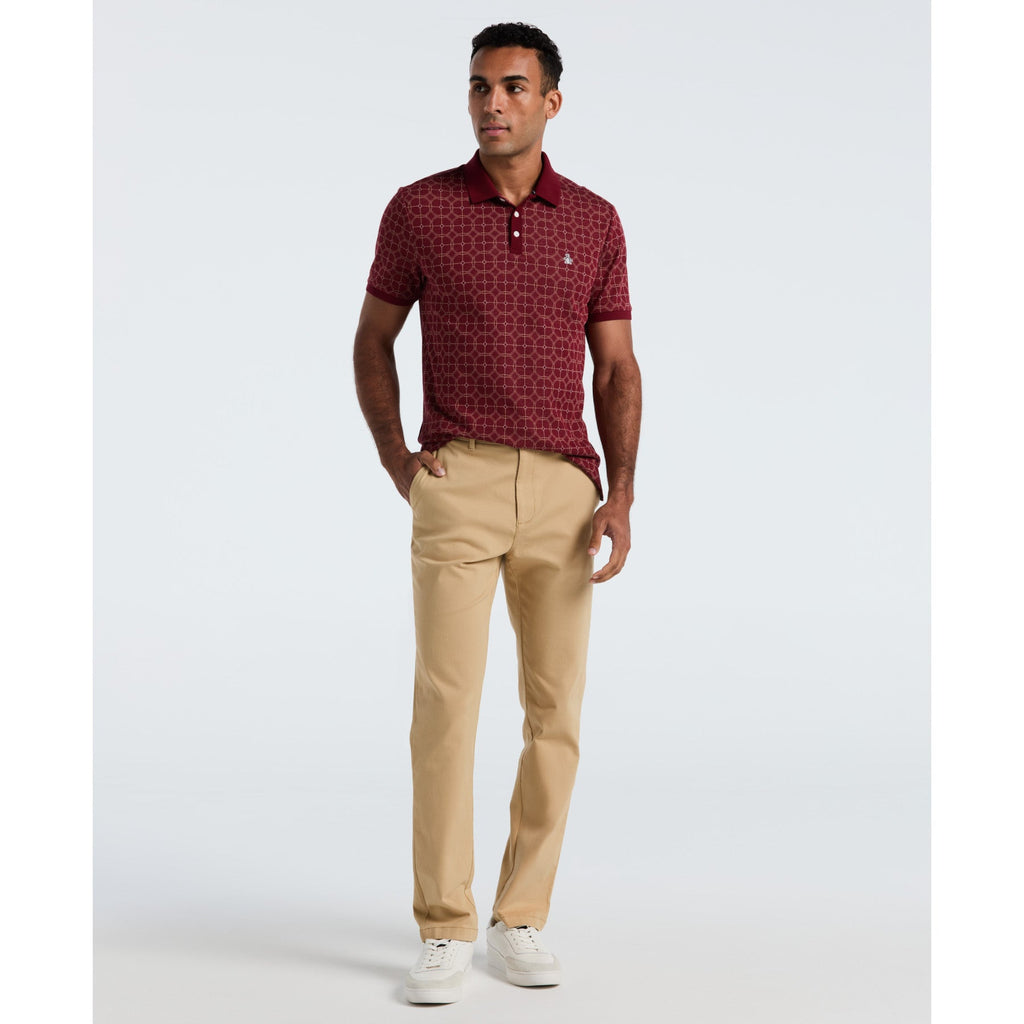 Original Penguin Geometric Jacquard Polo Shirt In Cabernet(Geometric Jacquard Polo Shirt Red Opkf2507gp 605)