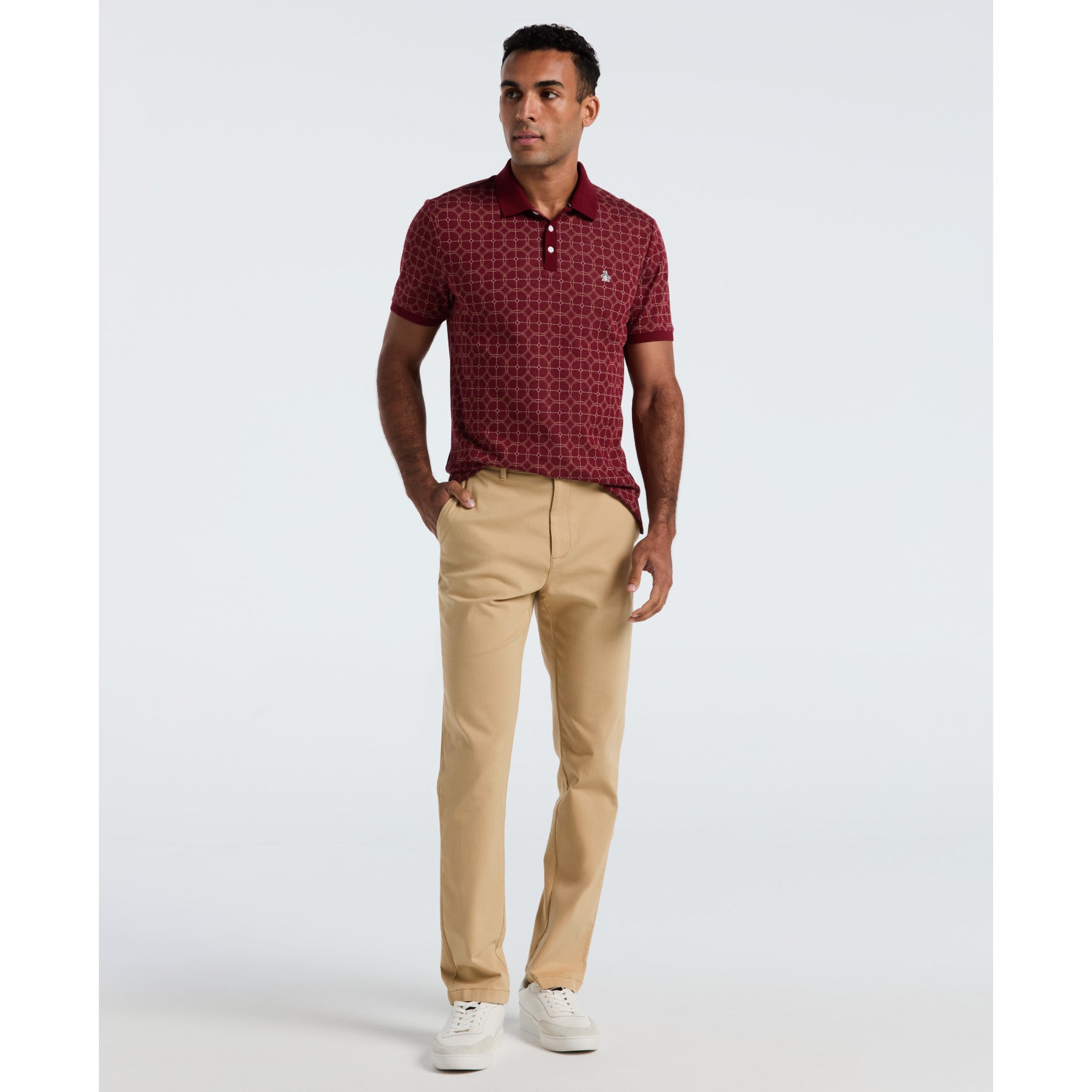 Original Penguin Geometric Jacquard Polo Shirt In Cabernet(Geometric Jacquard Polo Shirt Red Opkf2507gp 605)