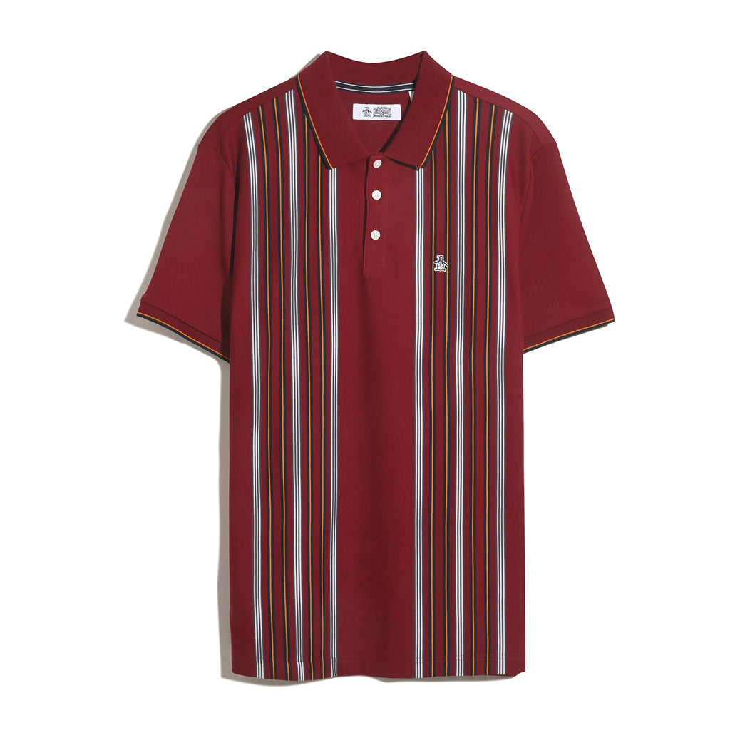 Original Penguin Interlock Vertical Stripe Polo Shirt In Cabernet(Interlock Vertical Stripe Polo Shirt Red Opkf2508gp 605)