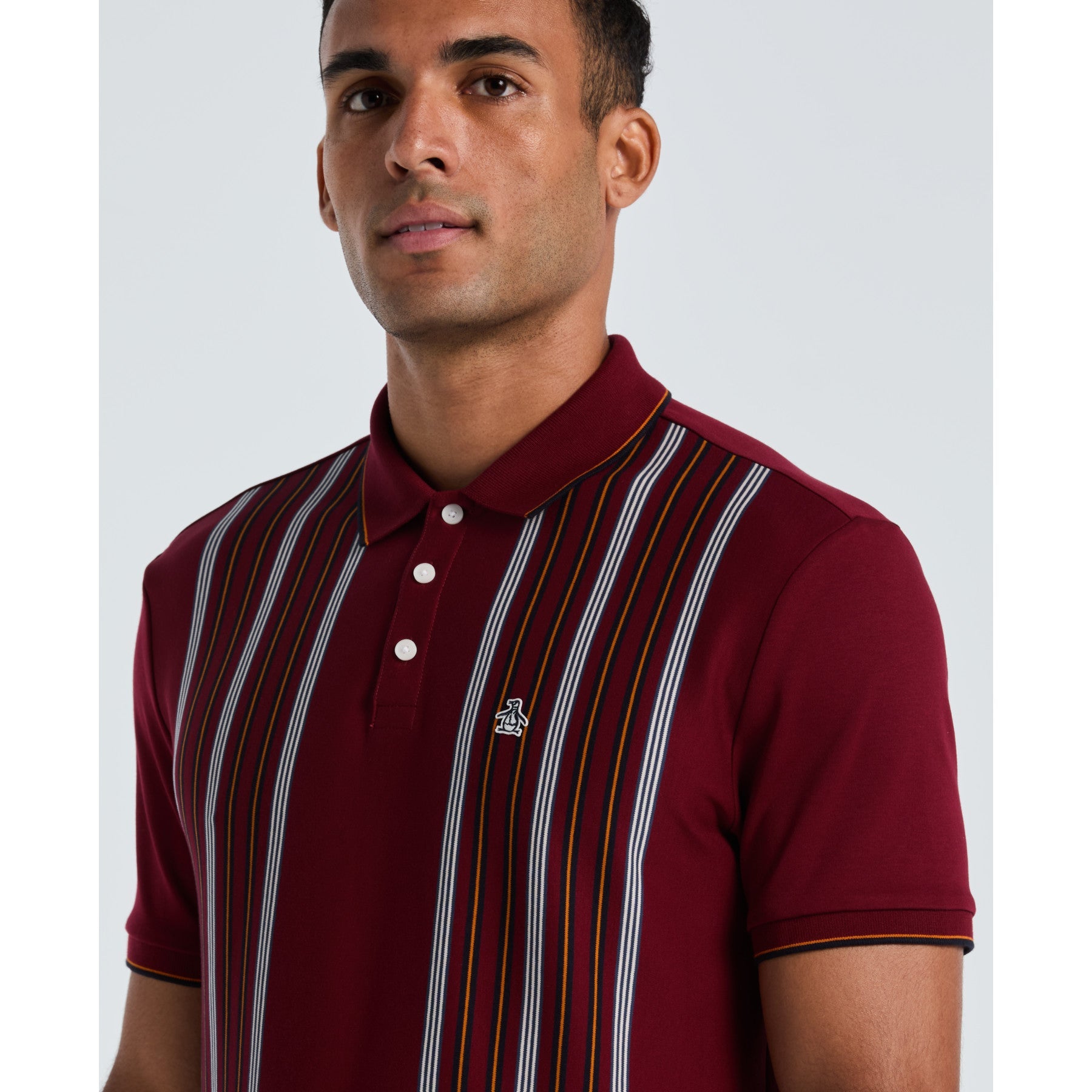 Original Penguin Interlock Vertical Stripe Polo Shirt In Cabernet(Interlock Vertical Stripe Polo Shirt Red Opkf2508gp 605)