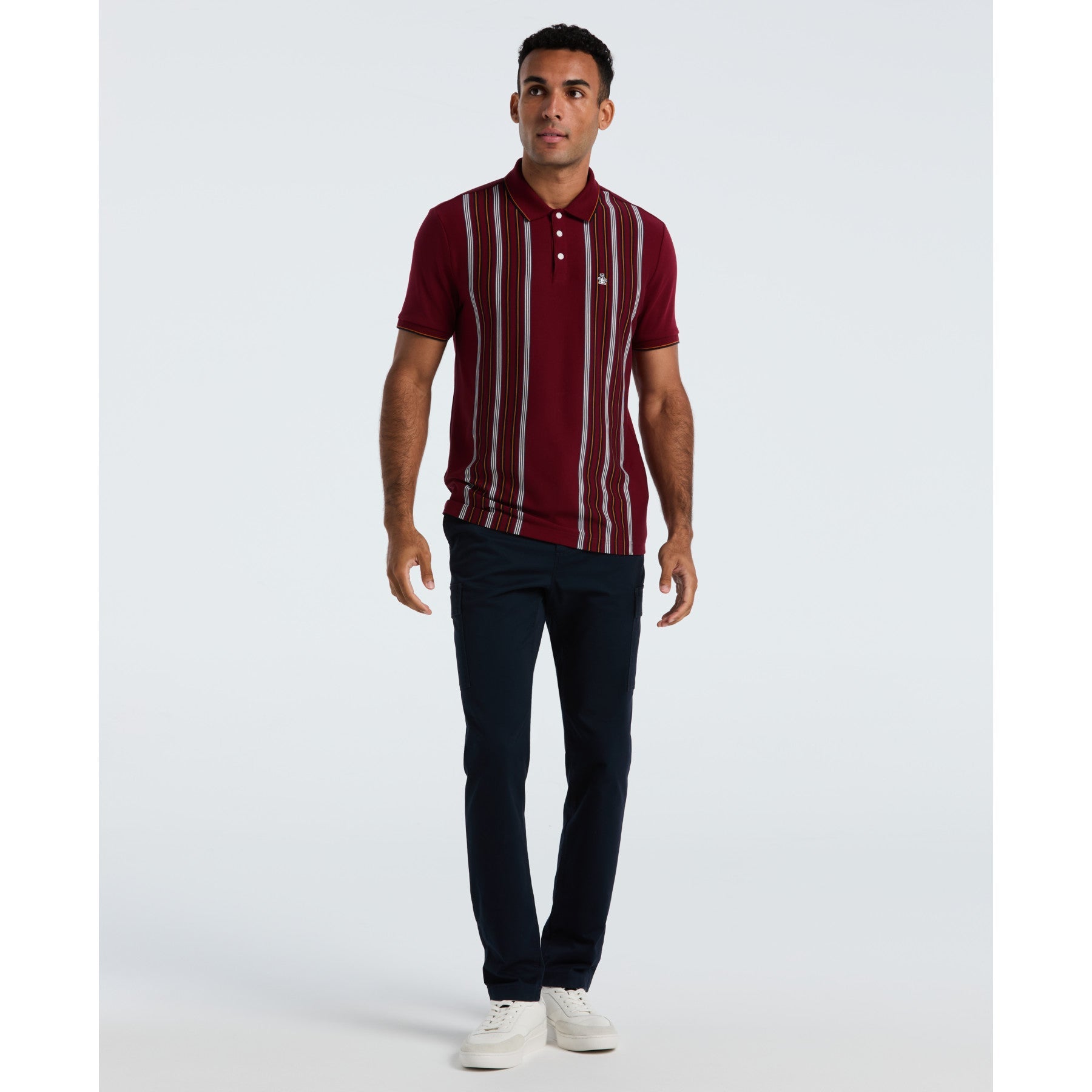 Original Penguin Interlock Vertical Stripe Polo Shirt In Cabernet(Interlock Vertical Stripe Polo Shirt Red Opkf2508gp 605)