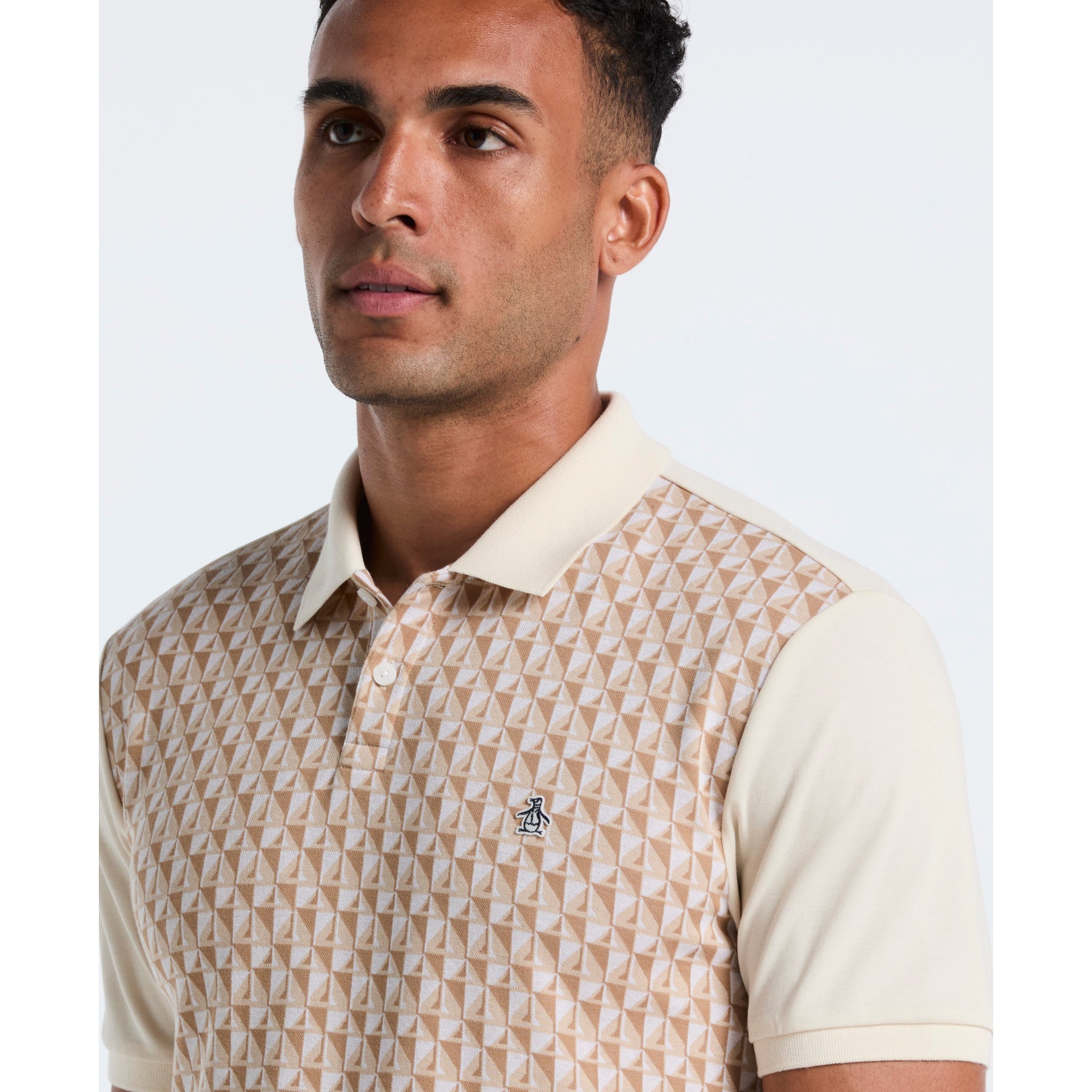 Original Penguin Martini Print Polo Shirt In Birch(Martini Print Polo Shirt Beige Opkf2512gp 252)