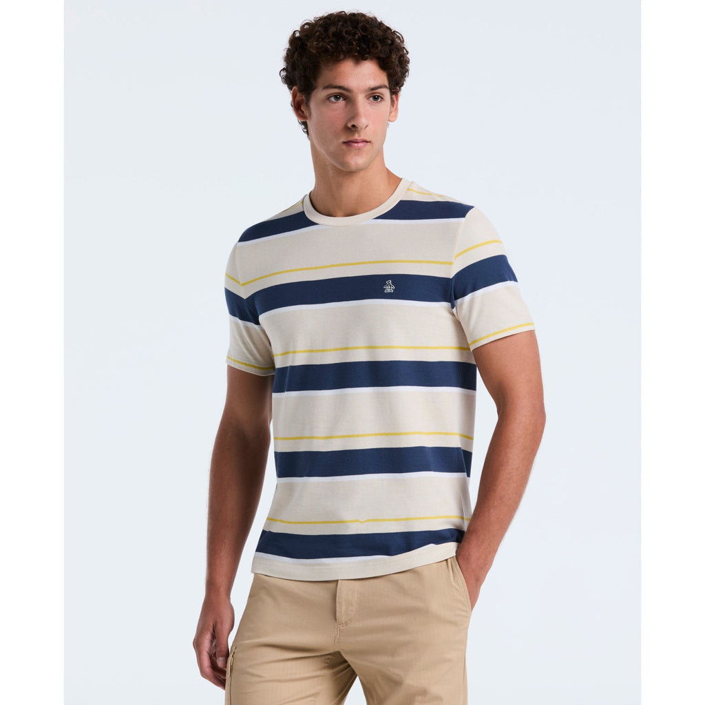 Original Penguin Pique Engineered Stripe T-Shirt In Birch(Pique Engineered Stripe T Shirt Beige Opkf2518gp 252)