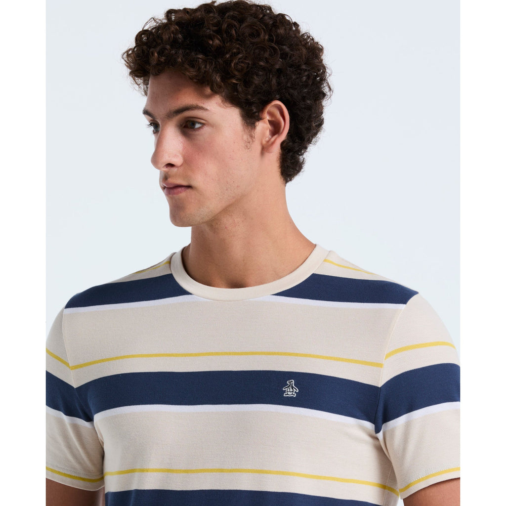 Original Penguin Pique Engineered Stripe T-Shirt In Birch(Pique Engineered Stripe T Shirt Beige Opkf2518gp 252)