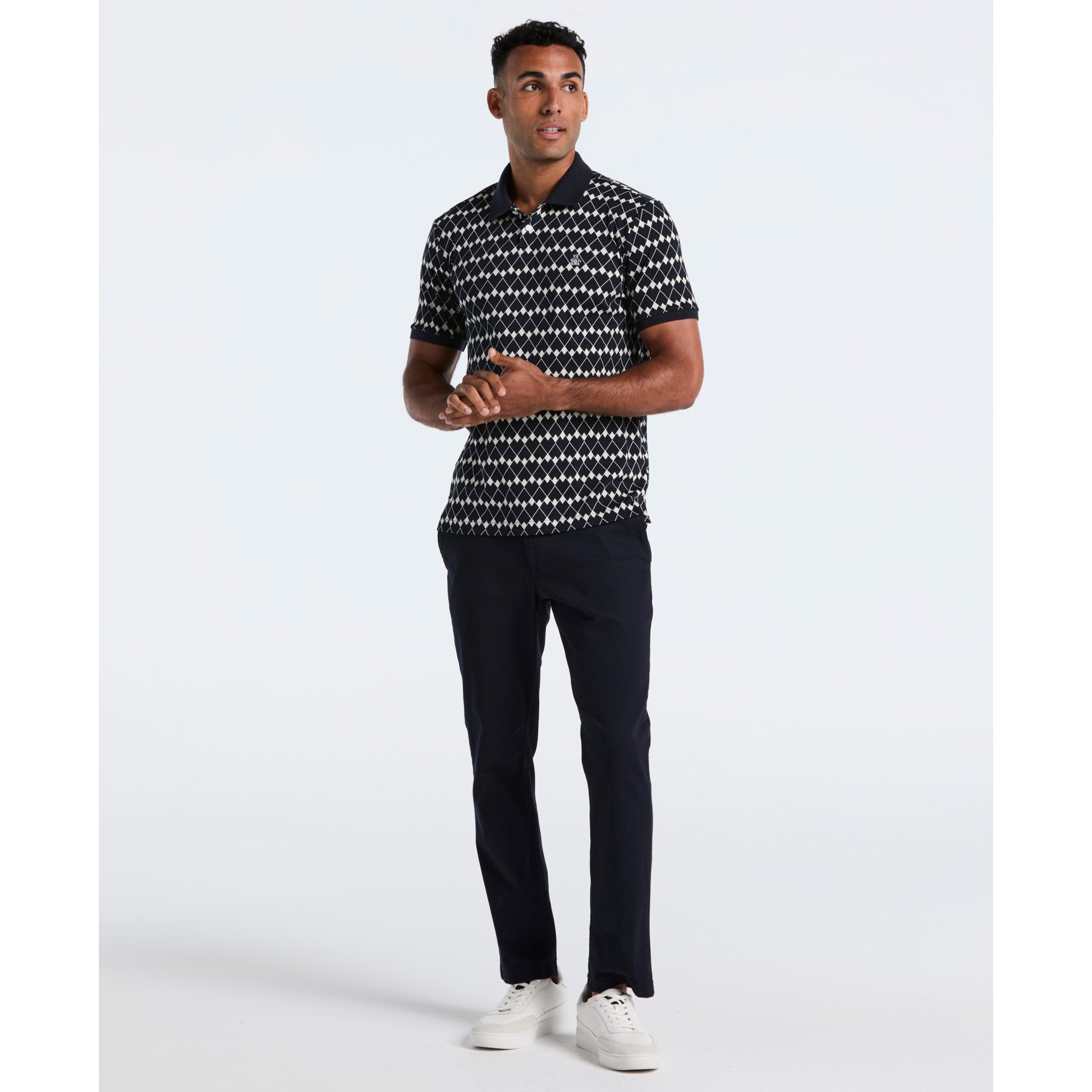 Original Penguin Flags Print Polo Shirt In Dark Sapphire(Flags Print Polo Shirt Blue Opkf2520gp 413)