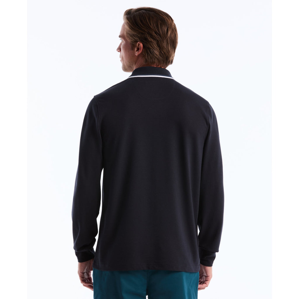 Original Penguin Sticker Pete Tipped Long Sleeve Polo Shirt In Dark Sapphire(Sticker Pete Tipped Long Sleeve Polo Shirt Blue Opkf2522gp 413)
