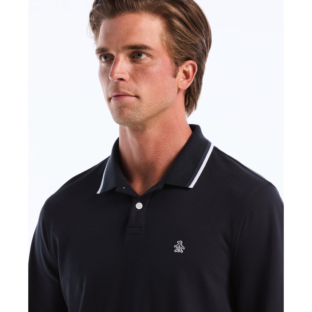 Original Penguin Sticker Pete Tipped Long Sleeve Polo Shirt In Dark Sapphire(Sticker Pete Tipped Long Sleeve Polo Shirt Blue Opkf2522gp 413)