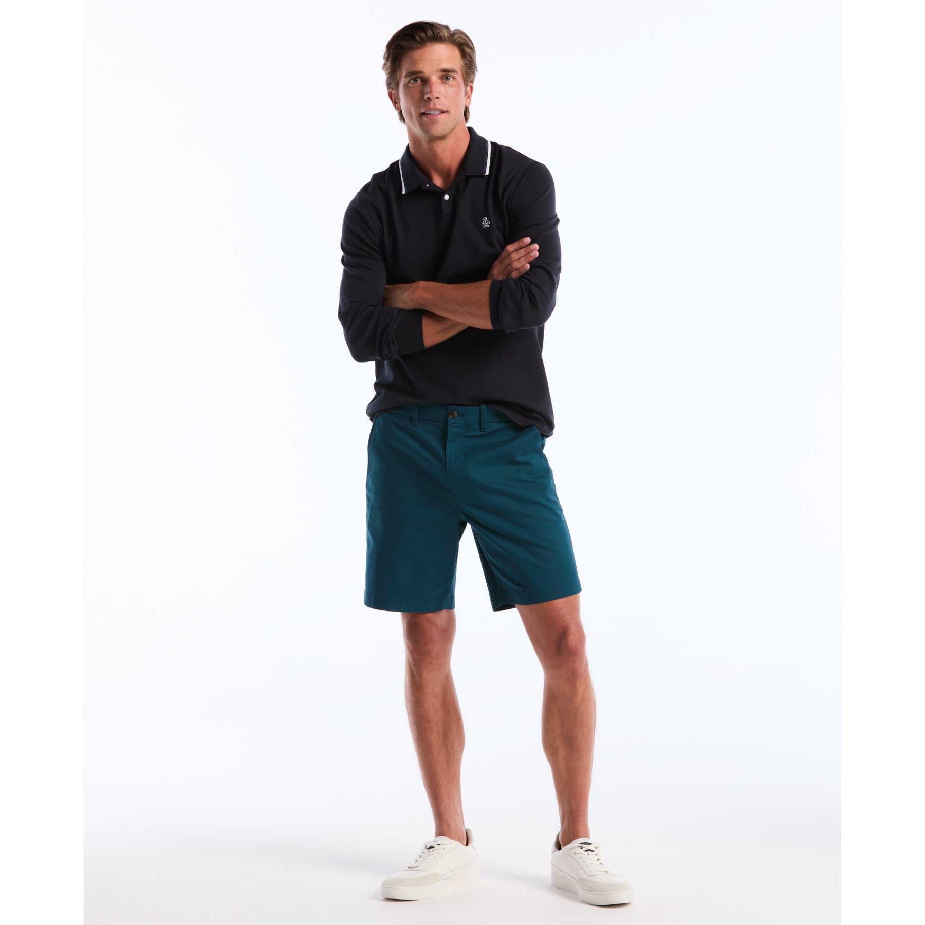 Original Penguin Sticker Pete Tipped Long Sleeve Polo Shirt In Dark Sapphire(Sticker Pete Tipped Long Sleeve Polo Shirt Blue Opkf2522gp 413)