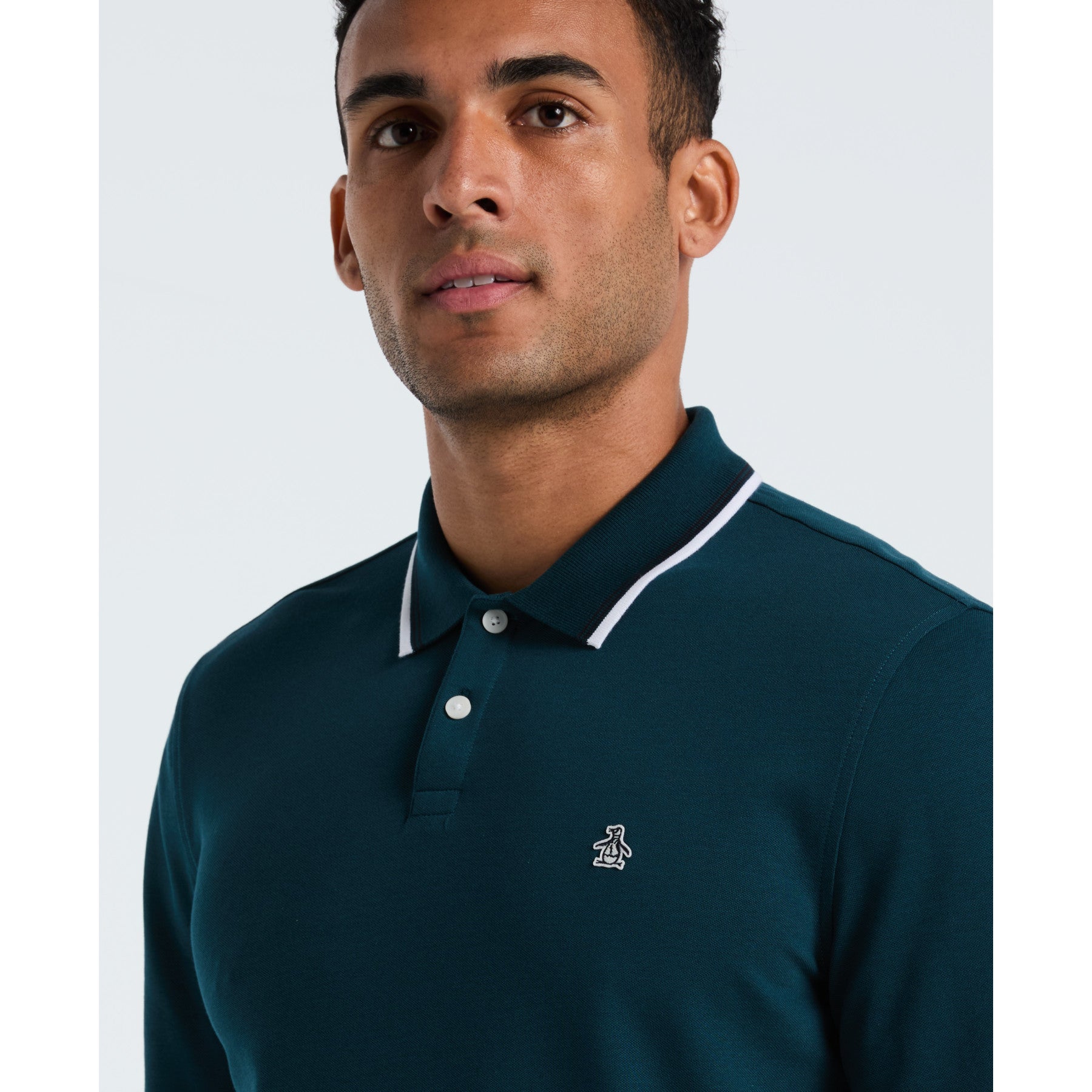 Original Penguin Sticker Pete Tipped Long Sleeve Polo Shirt In Reflecting Pond(Sticker Pete Tipped Long Sleeve Polo Shirt Blue Opkf2522gp 470)