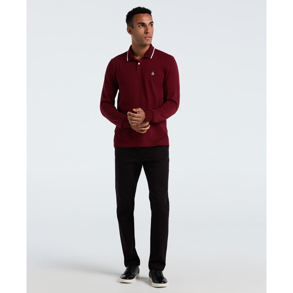 Original Penguin Sticker Pete Tipped Long Sleeve Polo Shirt In Cabernet(Sticker Pete Tipped Long Sleeve Polo Shirt Red Opkf2522gp 605)