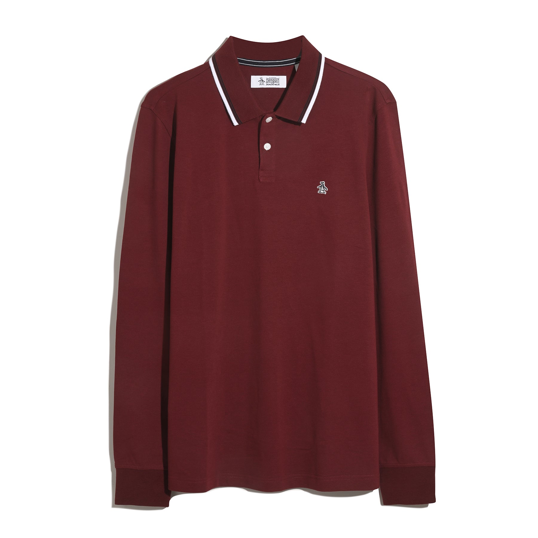 Original Penguin Sticker Pete Tipped Long Sleeve Polo Shirt In Cabernet(Sticker Pete Tipped Long Sleeve Polo Shirt Red Opkf2522gp 605)