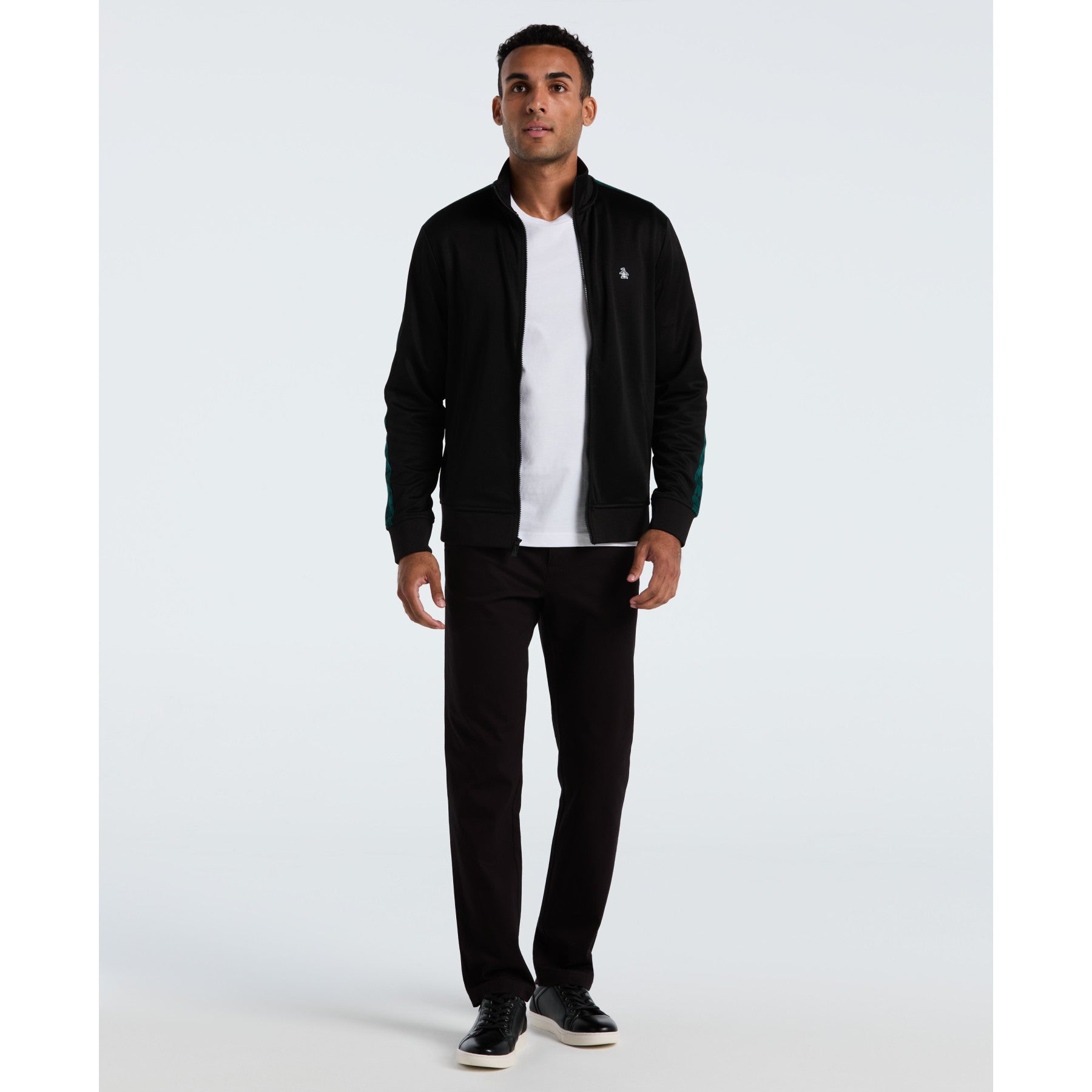 Original Penguin Double Knit Track Jacket In True Black(Double Knit Track Jacket Black Opkf2524gp 010)