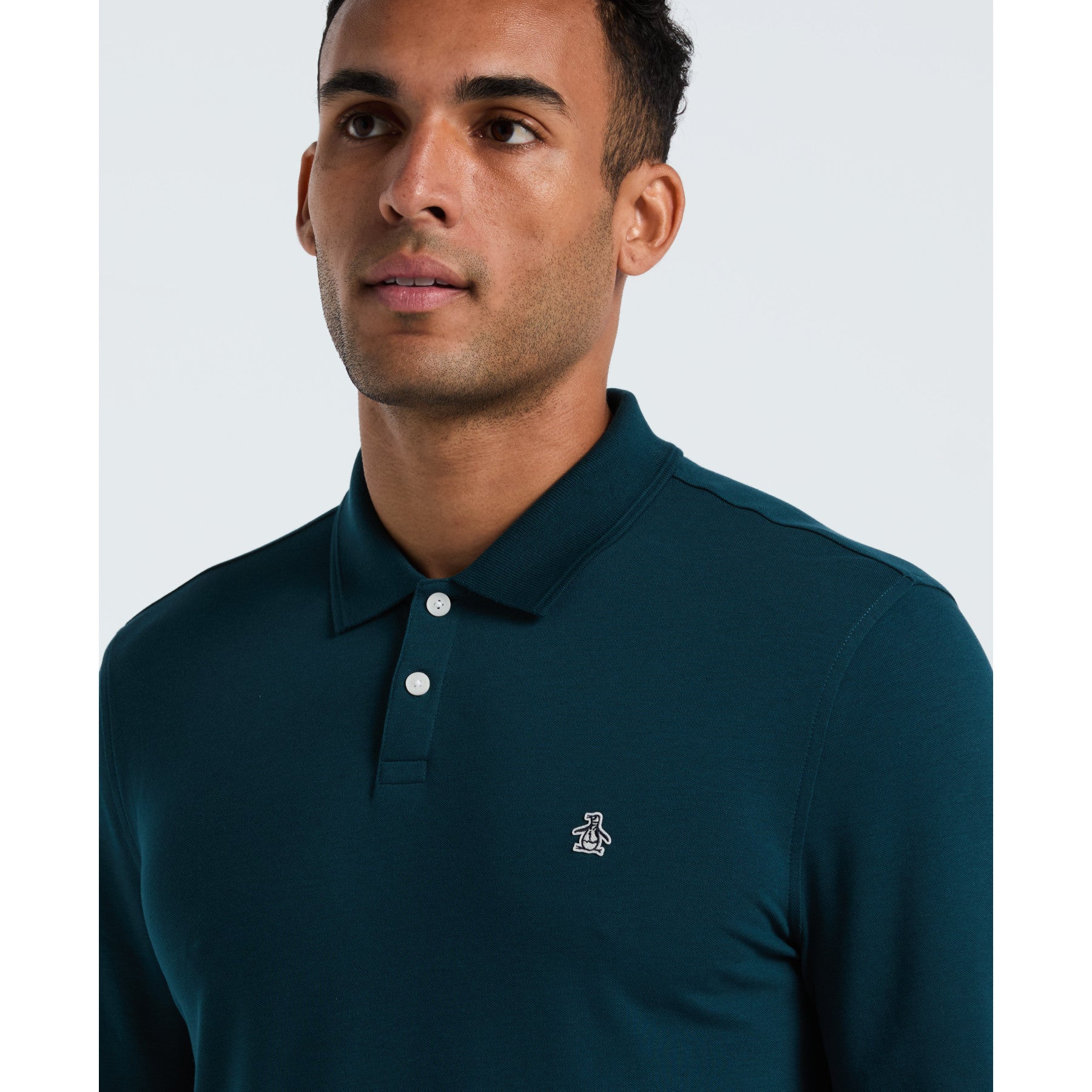 Original Penguin Pique Long Sleeve Polo Shirt In Reflecting Pond(Pique Long Sleeve Polo Shirt Blue Opkf2526gp 470)
