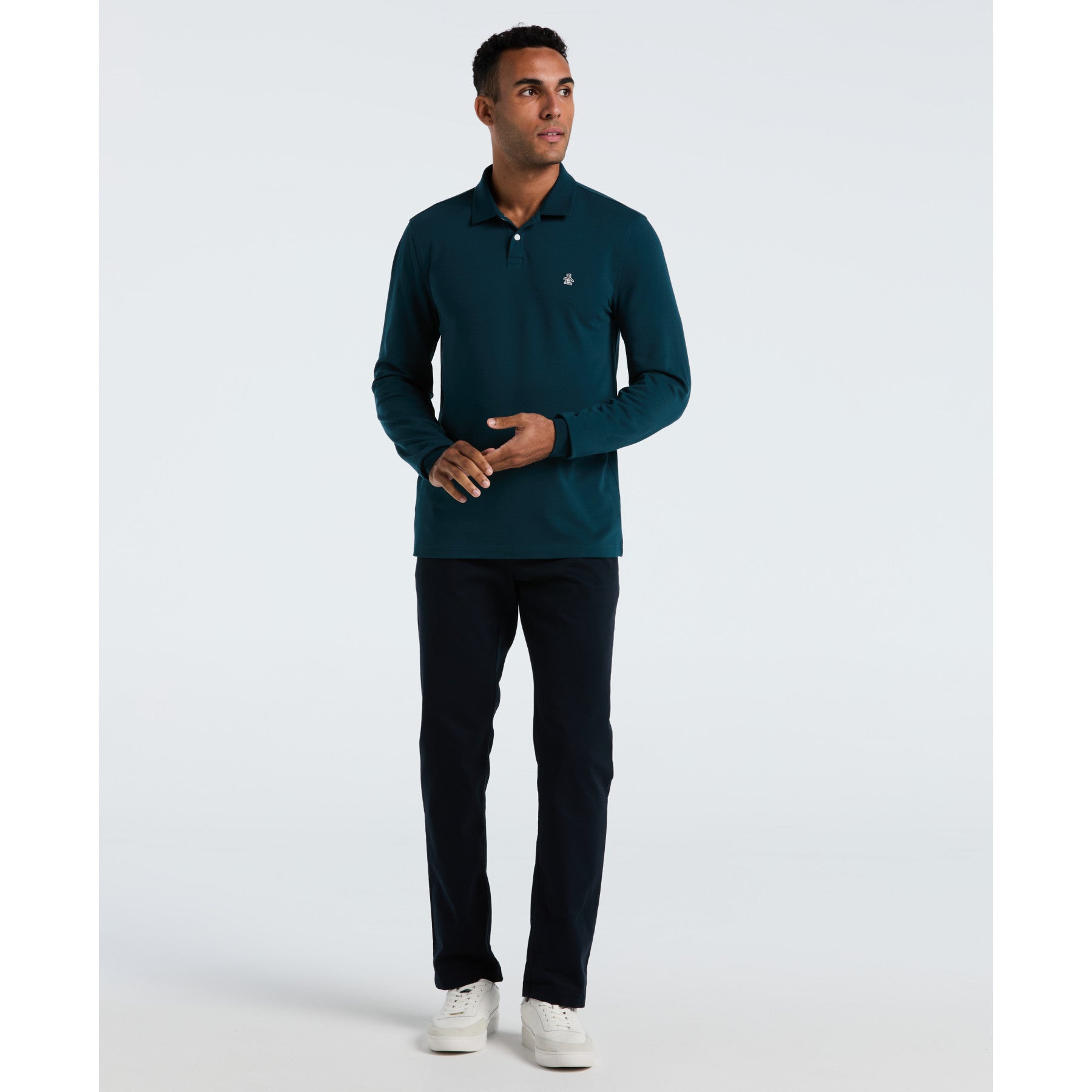 Original Penguin Pique Long Sleeve Polo Shirt In Reflecting Pond(Pique Long Sleeve Polo Shirt Blue Opkf2526gp 470)