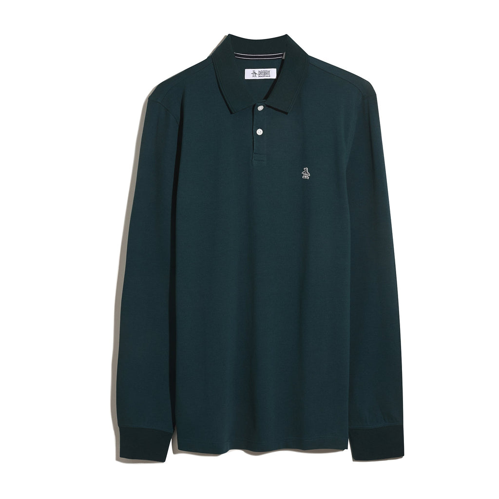 Original Penguin Pique Long Sleeve Polo Shirt In Reflecting Pond(Pique Long Sleeve Polo Shirt Blue Opkf2526gp 470)