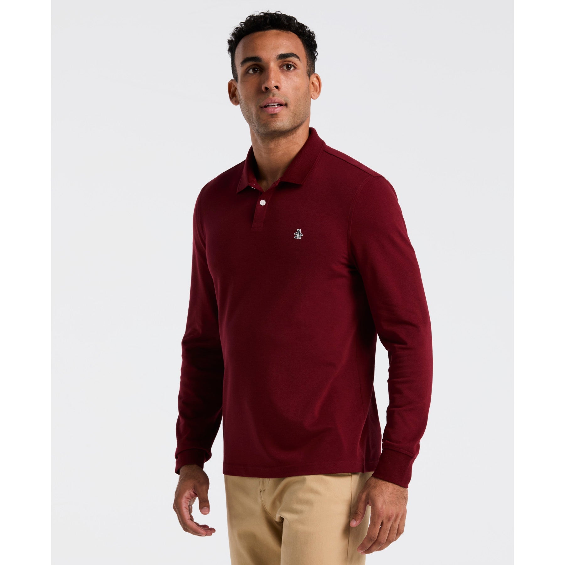Original Penguin Pique Long Sleeve Polo Shirt In Cabernet(Pique Long Sleeve Polo Shirt Red Opkf2526gp 605)