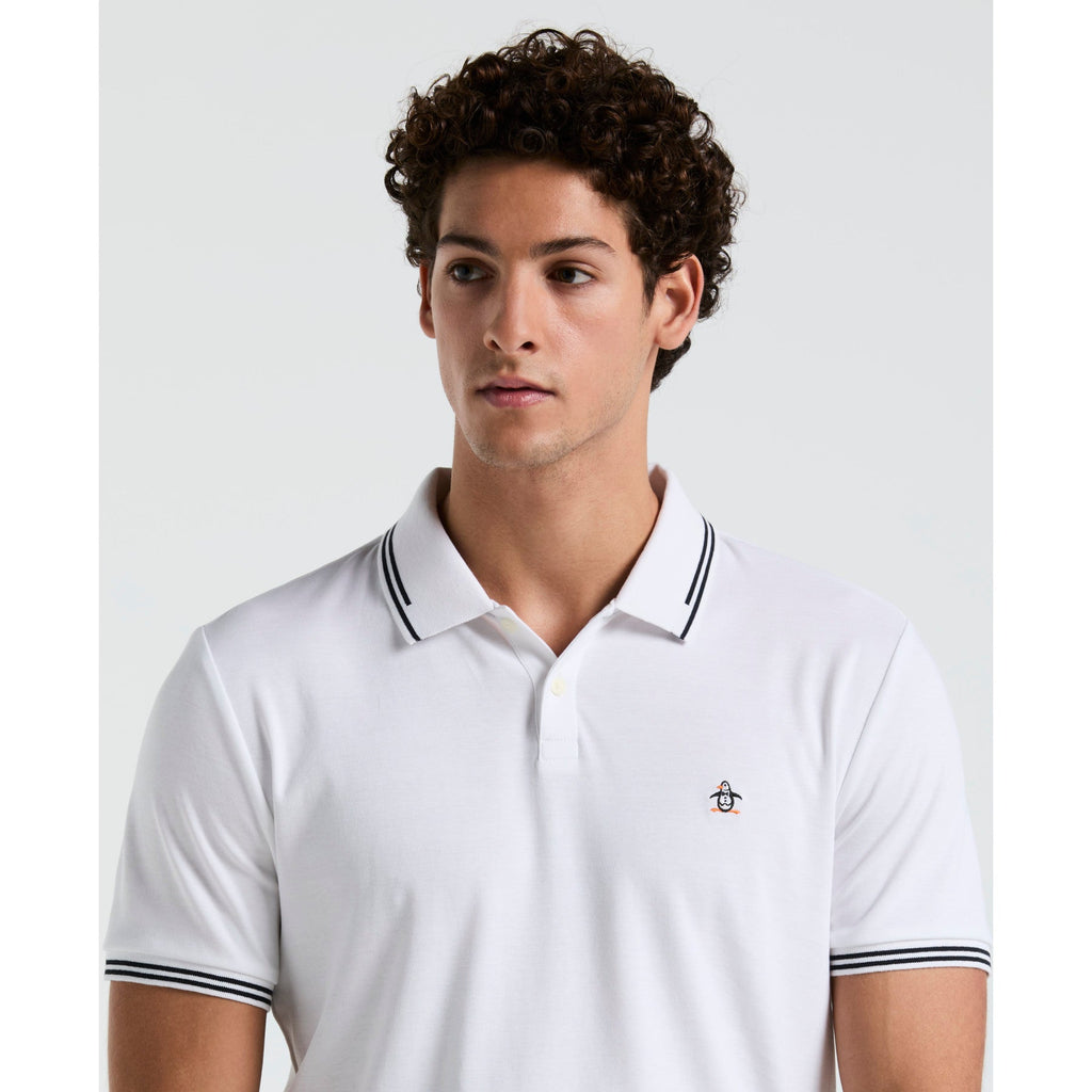 Original Penguin Icons Tipped Polo Shirt In Bright White(Organic Cotton Tv Pete Polo White Opkf3808gp 118)