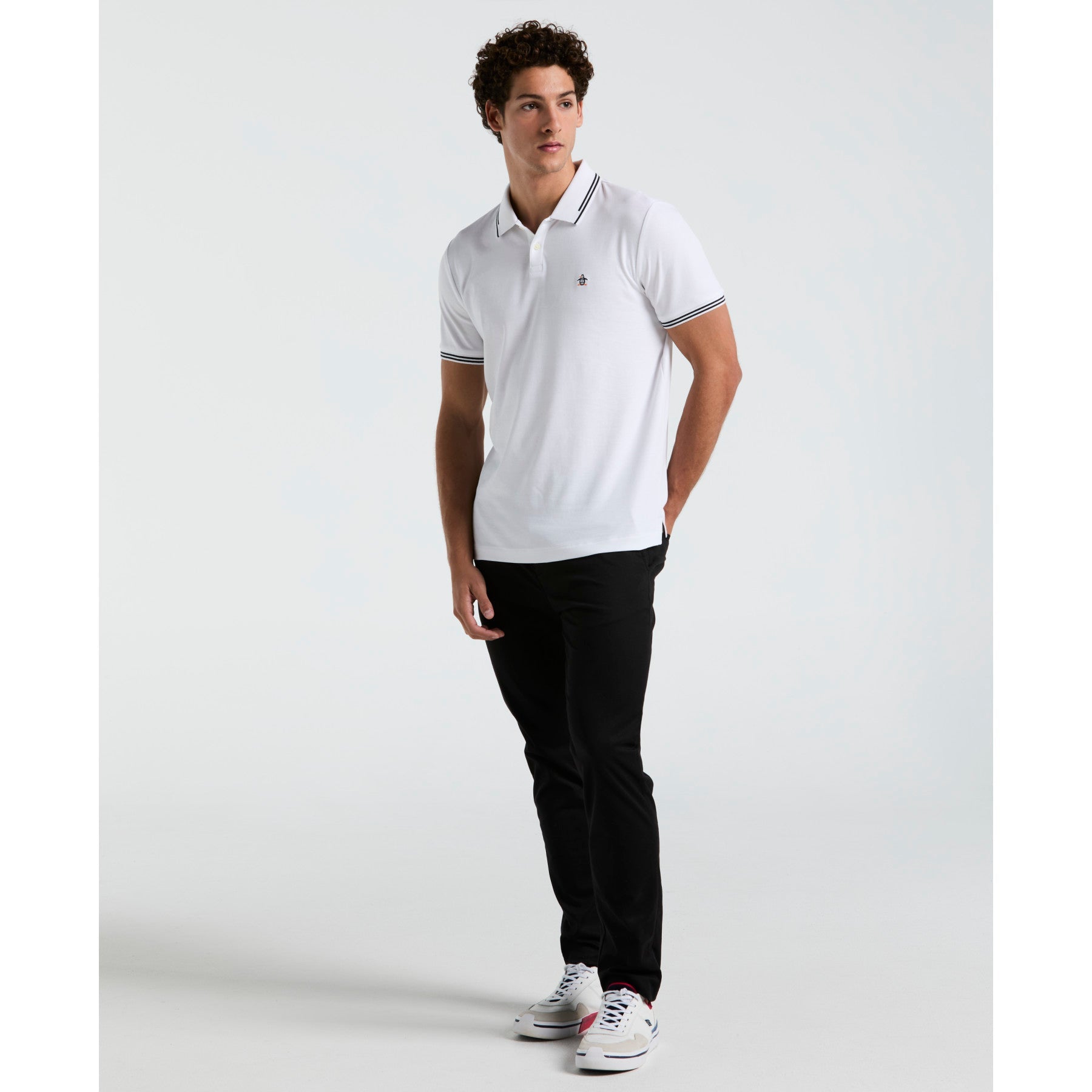 Original Penguin Icons Tipped Polo Shirt In Bright White(Organic Cotton Tv Pete Polo White Opkf3808gp 118)
