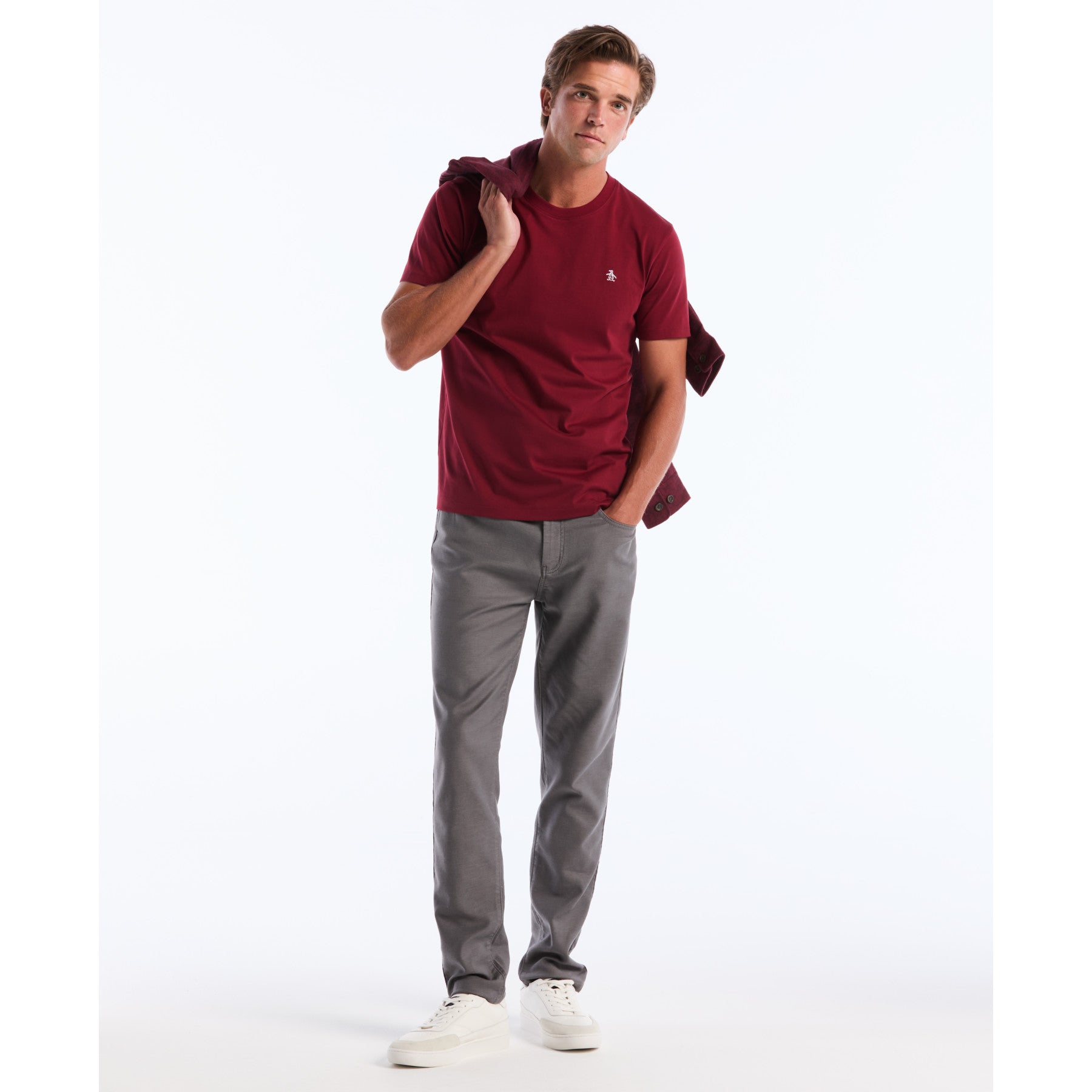 Original Penguin Pin Point Embroidered Logo T-Shirt In Cabernet(Pin Point Embroidered Logo T Shirt Red Opkf5903gp 605)