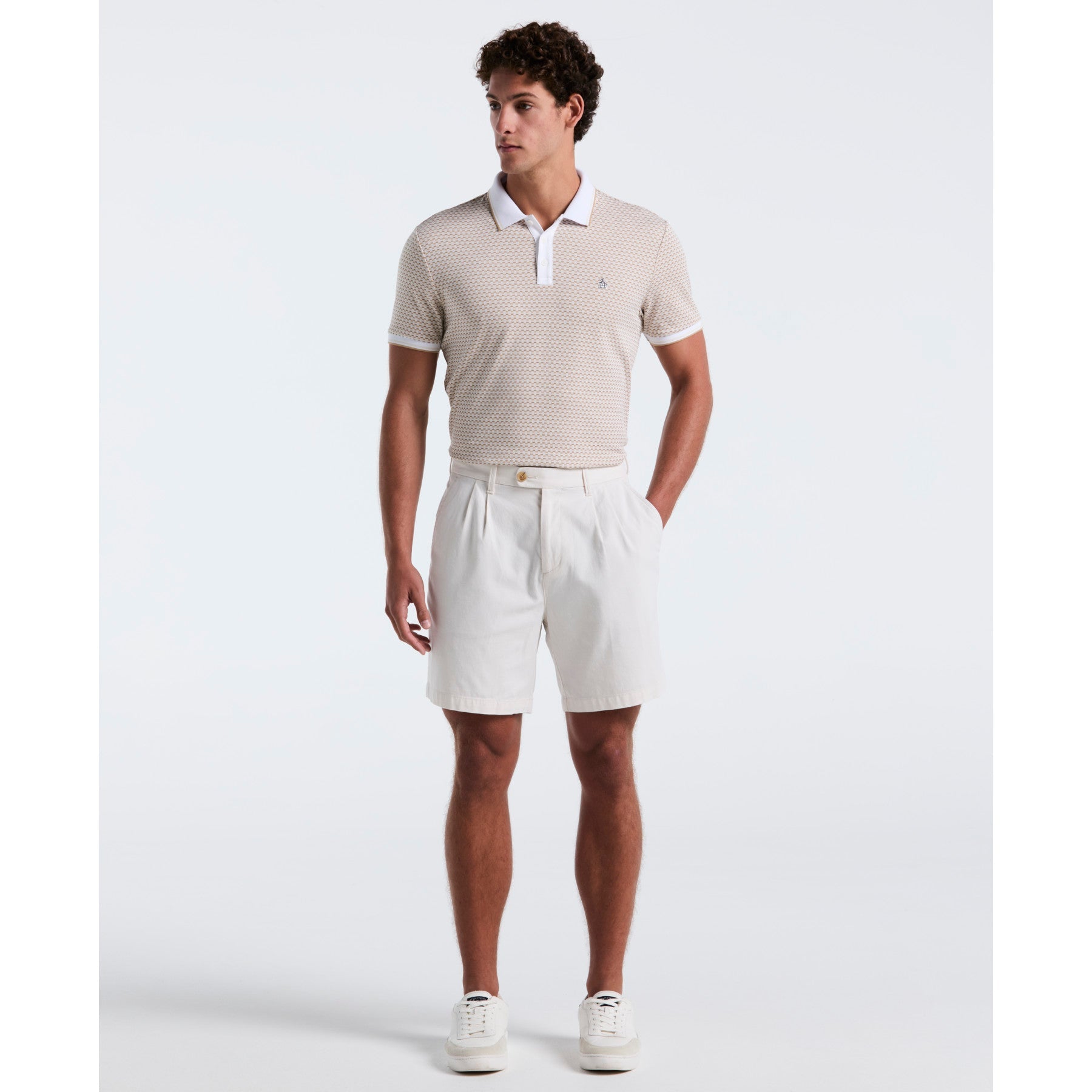 Original Penguin Allover Mini Jaquard Polo Shirt In Birch(Allover Mini Jaquard Polo Shirt Beige Opkm2522gp 252)