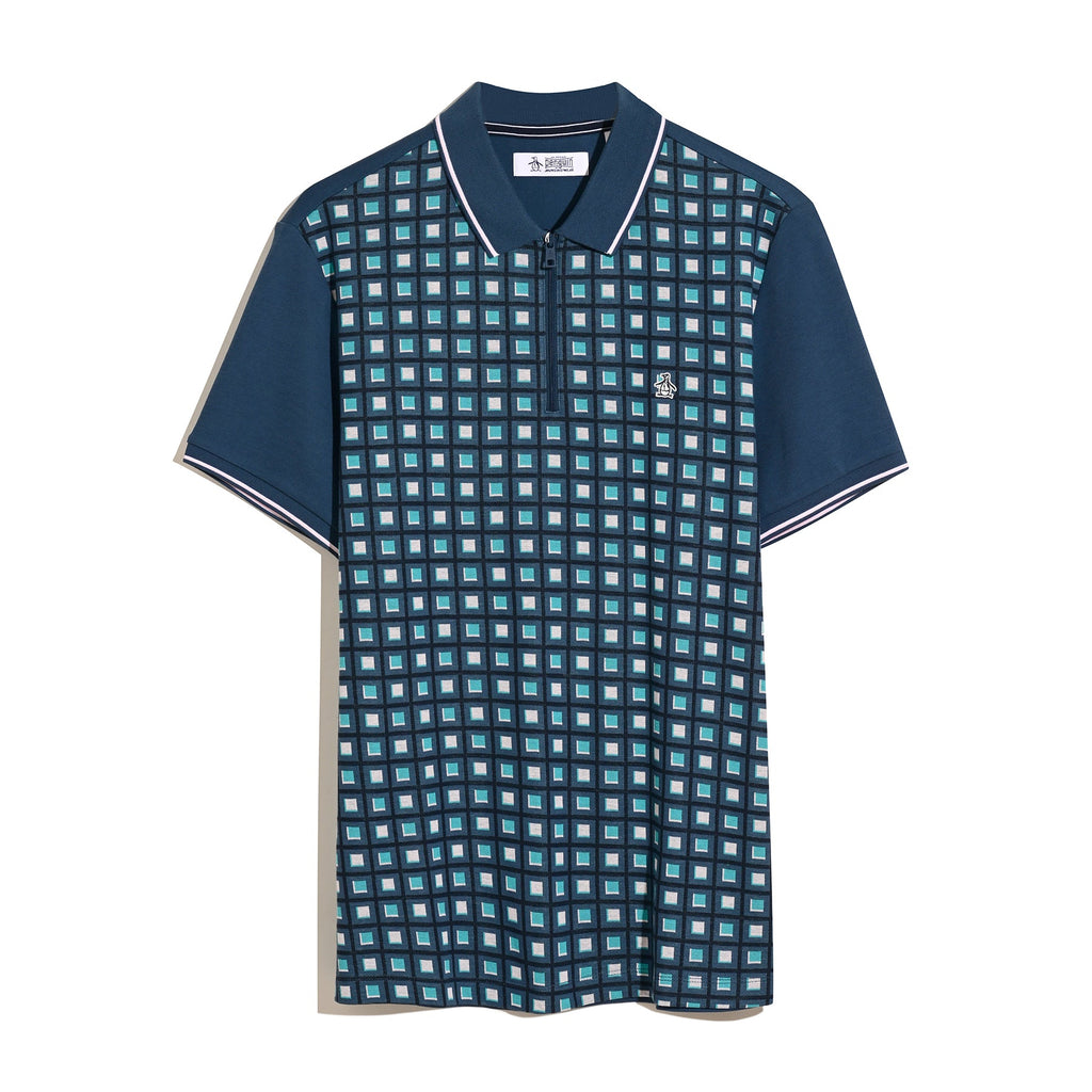 Original Penguin Jaquard Front 1/4 Zip Polo Shirt In Sargasso Sea(Jaquard Front 14 Zip Polo Shirt Blue Opkm2523gp 485)