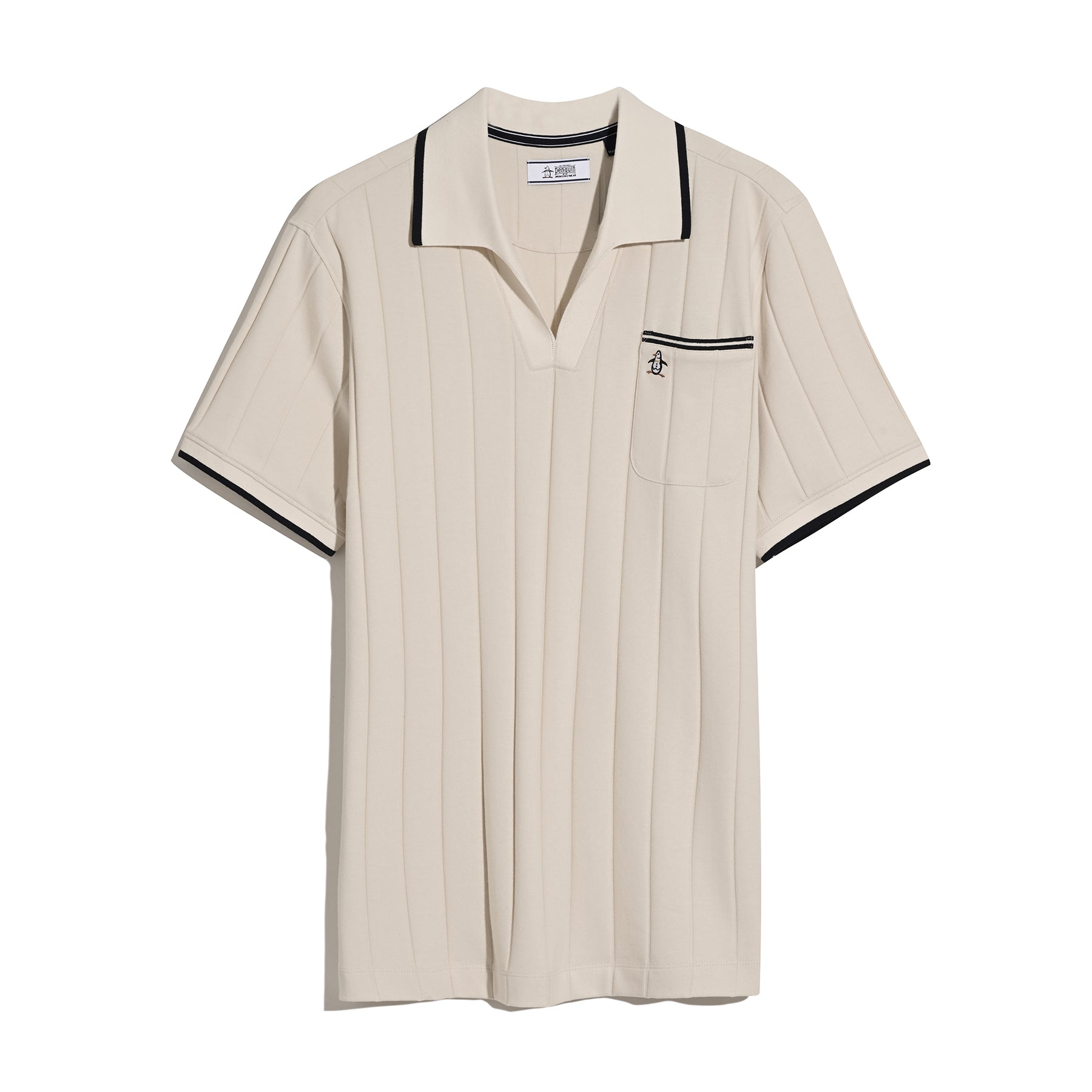Original Penguin Icons Open Collar Polo Shirt In Birch(Icons Open Collar Polo Shirt Beige Opkm2536gp 252)