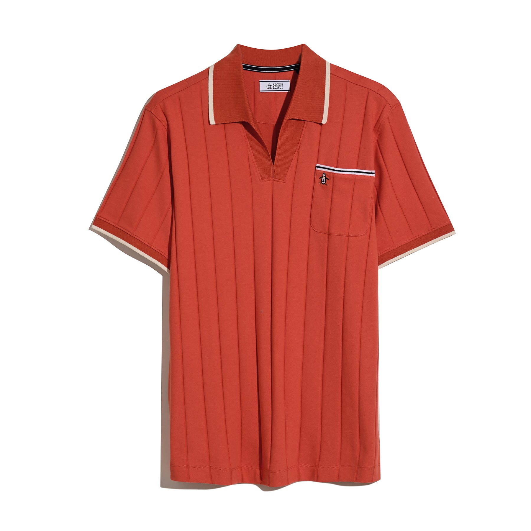 Original Penguin Icons Open Collar Polo Shirt In Red Clay(Icons Open Collar Polo Shirt Orange Opkm2536gp 859)