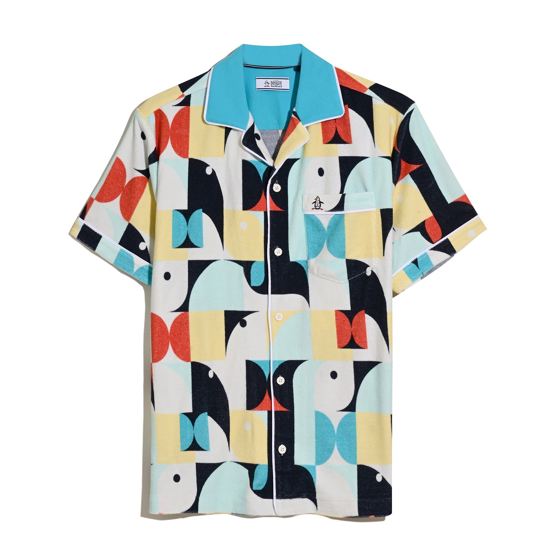 Original Penguin Allover Deco Print Short Sleeve Shirt In Horizon Blue(Allover Deco Print Short Sleeve Shirt Blue Opkm2538gp 429)