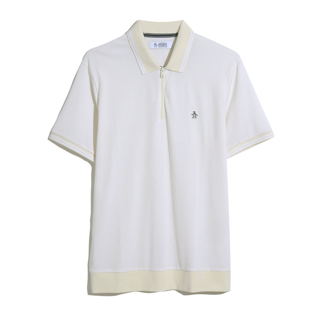 Original Penguin Jacquard Tipped 1/4 Zip Polo Shirt In Birch(Jacquard Tipped 14 Zip Polo Beige Opks2530gp 252)