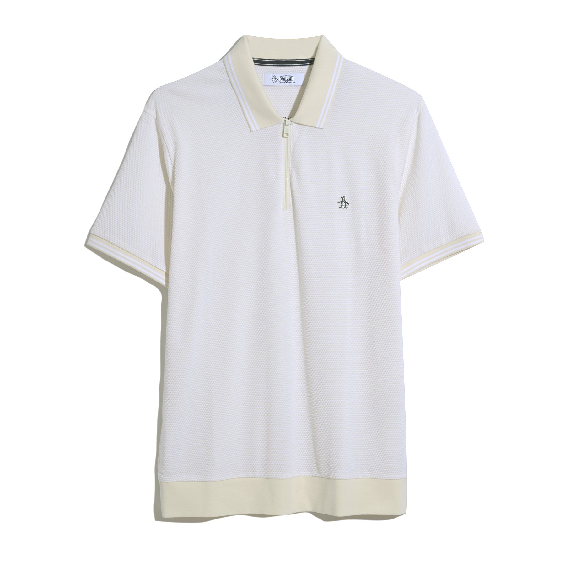 Original Penguin Jacquard Tipped 1/4 Zip Polo Shirt In Birch(Jacquard Tipped 14 Zip Polo Beige Opks2530gp 252)