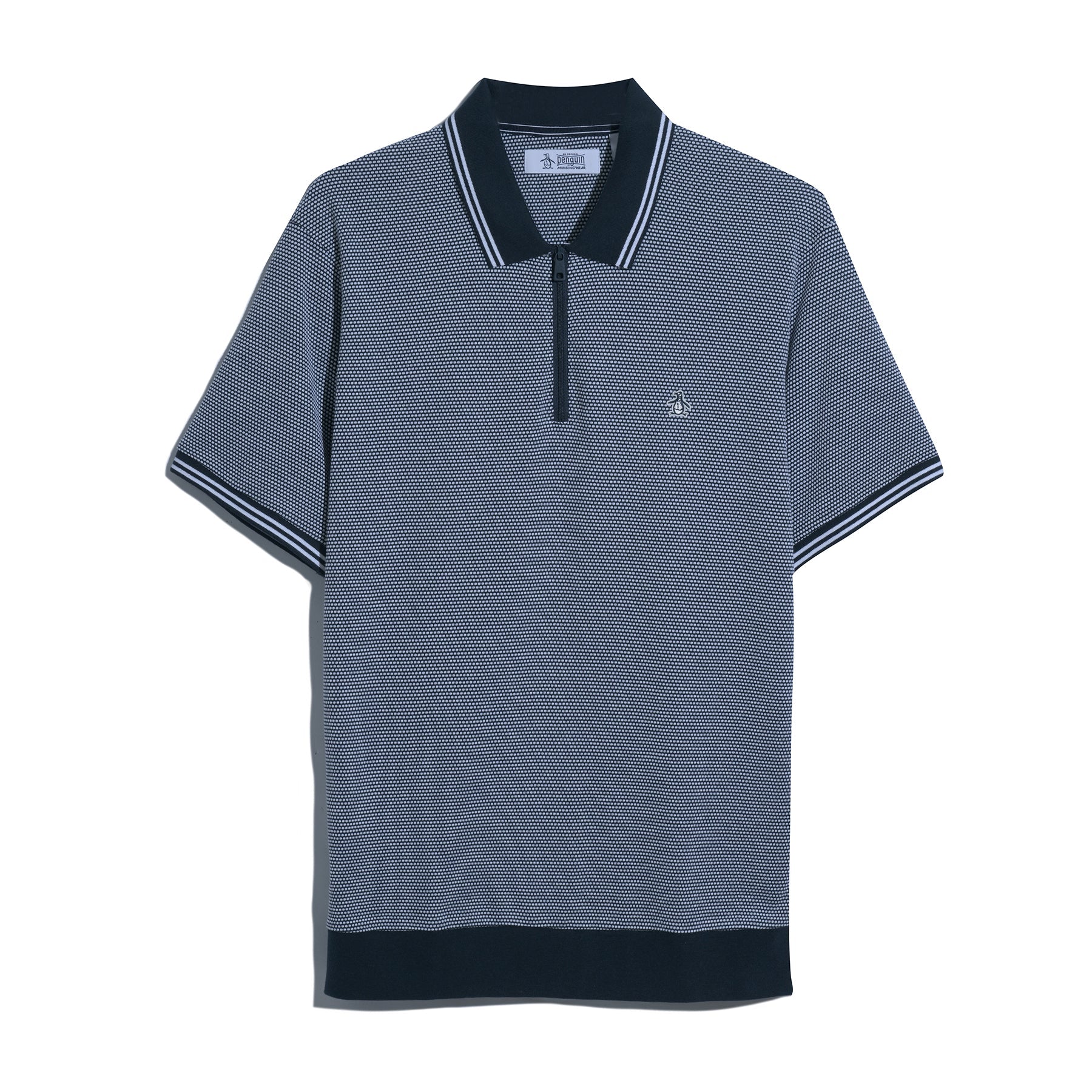 Original Penguin Jacquard Tipped 1/4 Zip Polo Shirt In Dark Sapphire(Jacquard Tipped 14 Zip Polo Blue Opks2530gp 413)