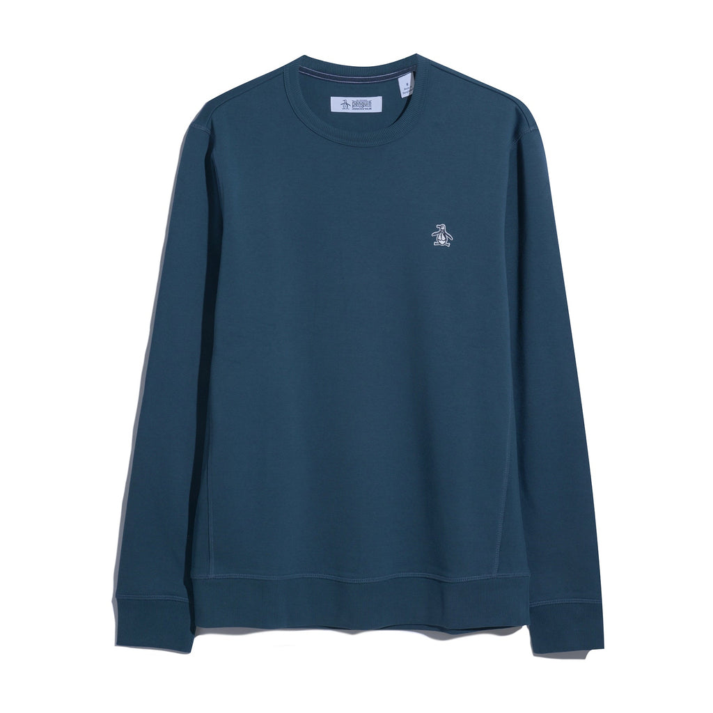 Original Penguin Sticker Pete Fleece Crew Neck Sweatshirt In Blue Wing Teal(Sticker Pete Fleece Crew Neck Sweatshirt Blue Opks5712gp 415)
