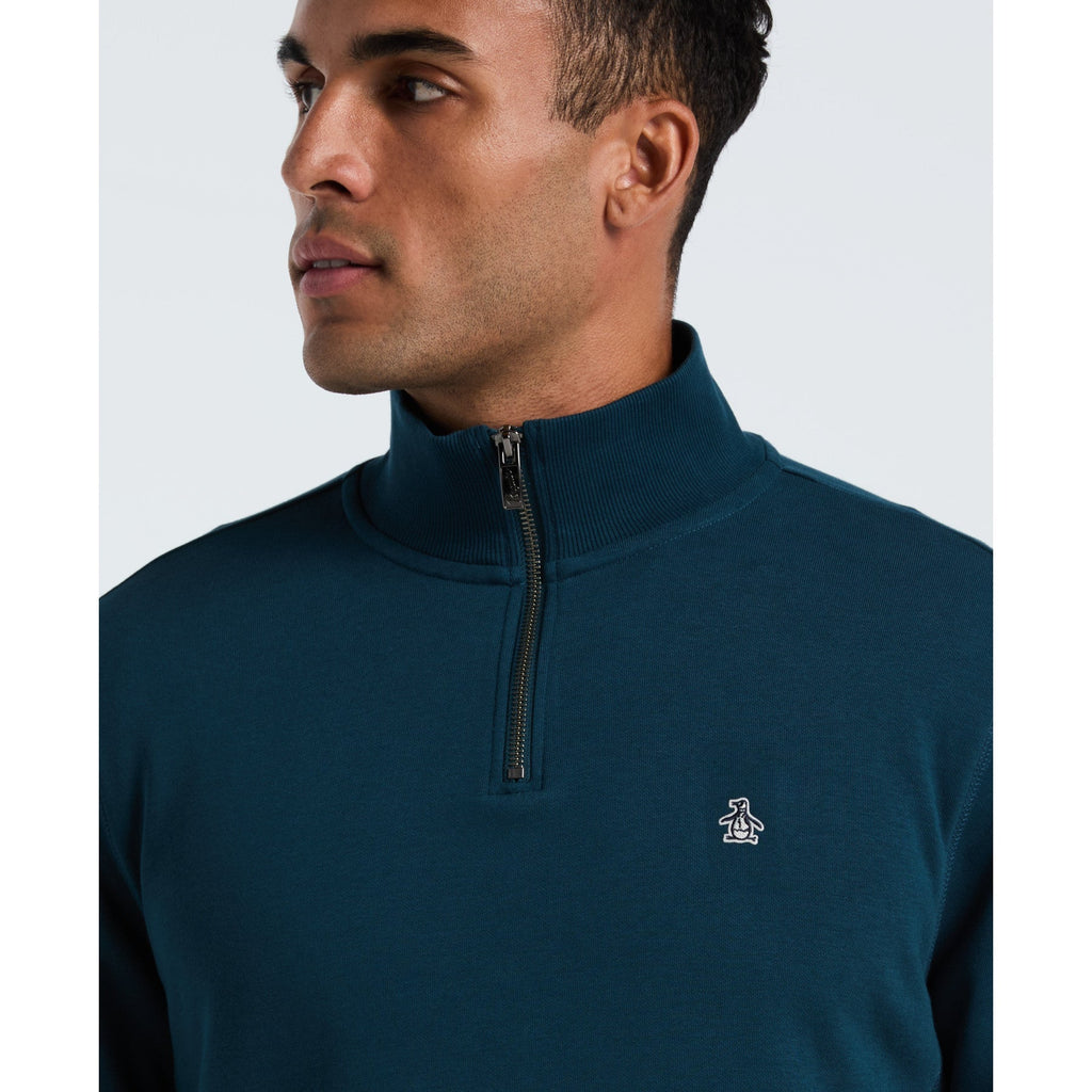 Original Penguin Sticker Pete Quarter Zip Sweatshirt In Reflecting Pond(Sticker Pete Quarter Zip Sweatshirt Blue Opksb044gp 470)