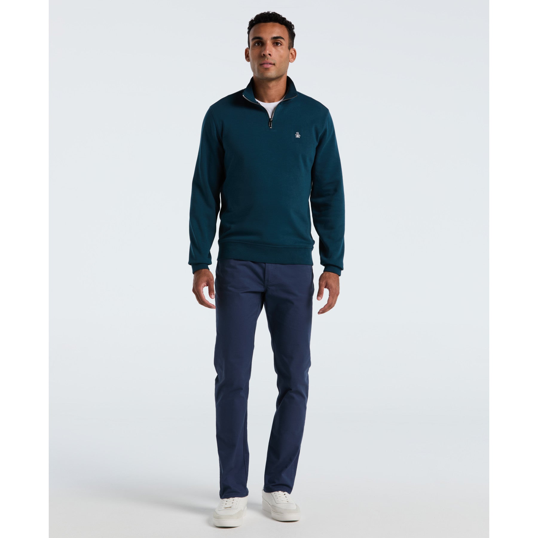 Original Penguin Sticker Pete Quarter Zip Sweatshirt In Reflecting Pond(Sticker Pete Quarter Zip Sweatshirt Blue Opksb044gp 470)