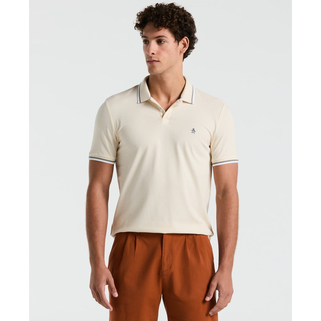 Original Penguin Pique Sticker Pete Tipped Polo Shirt In Birch(Pique Sticker Pete Tipped Polo Shirt Beige Opksb720gp 252)