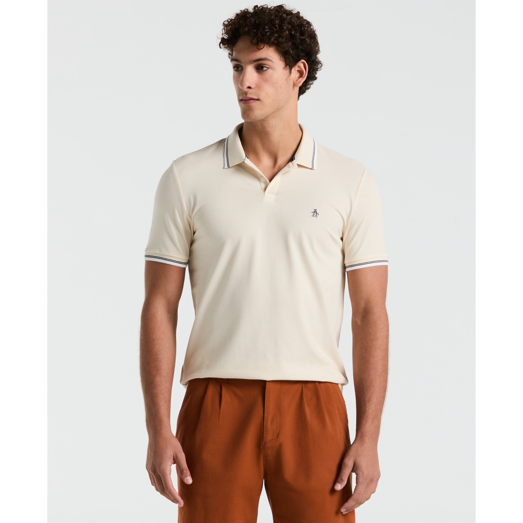 Original Penguin Pique Sticker Pete Tipped Polo Shirt In Birch(Pique Sticker Pete Tipped Polo Shirt Beige Opksb720gp 252)