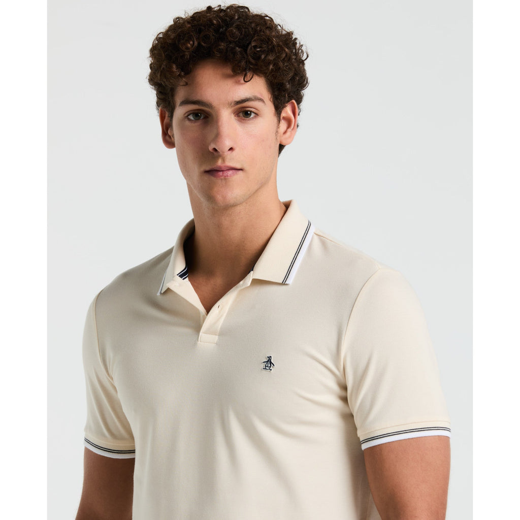 Original Penguin Pique Sticker Pete Tipped Polo Shirt In Birch(Pique Sticker Pete Tipped Polo Shirt Beige Opksb720gp 252)