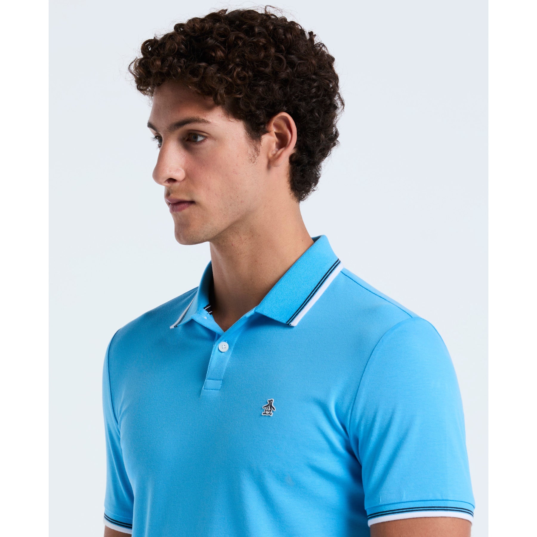 Original Penguin Pique Sticker Pete Tipped Polo Shirt In Bonnie Blue(Tipped Tencel Pique Sticker Pete Polo Shirt Blue Opksb720gp 456)