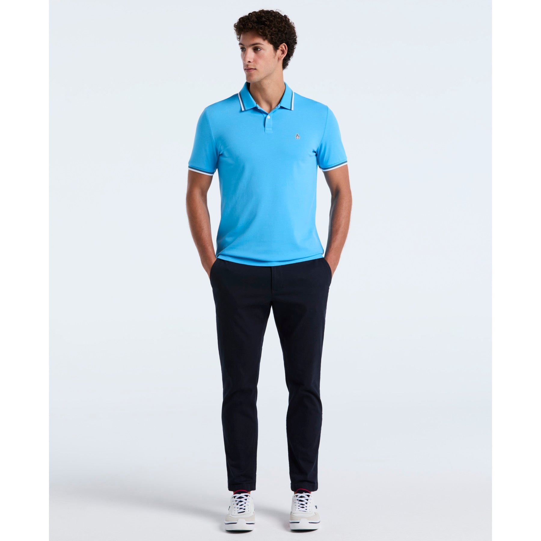Original Penguin Pique Sticker Pete Tipped Polo Shirt In Bonnie Blue(Tipped Tencel Pique Sticker Pete Polo Shirt Blue Opksb720gp 456)