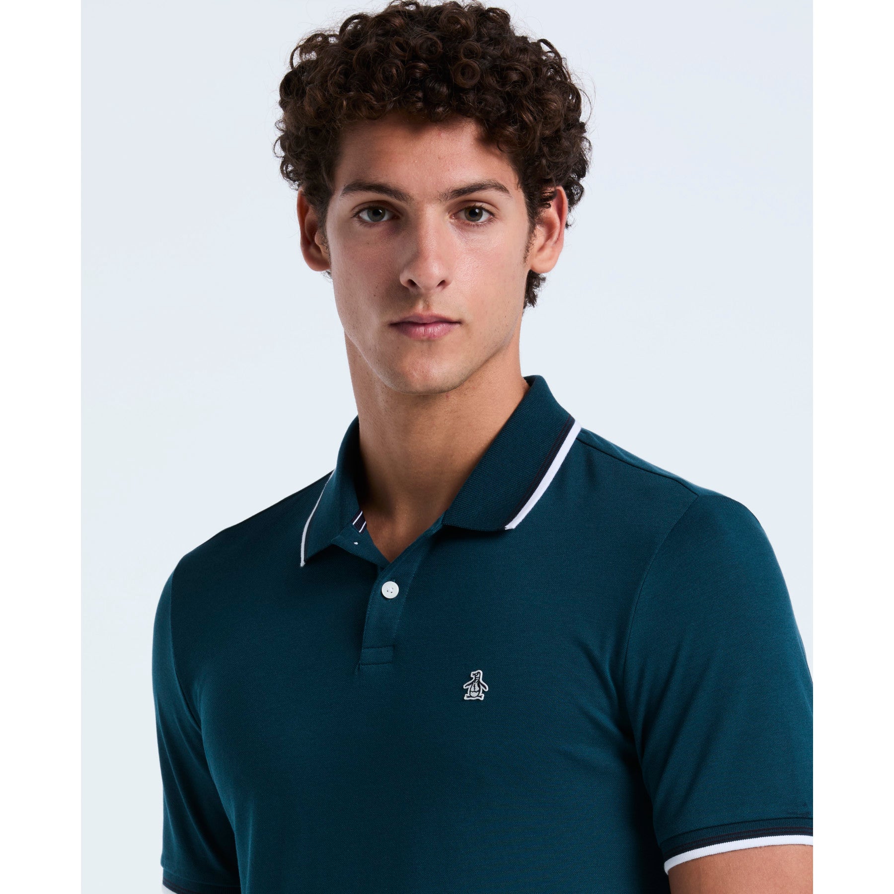 Original Penguin Pique Sticker Pete Tipped Polo Shirt In Reflecting Pond(Pique Sticker Pete Tipped Polo Shirt Blue Opksb720gp 470)